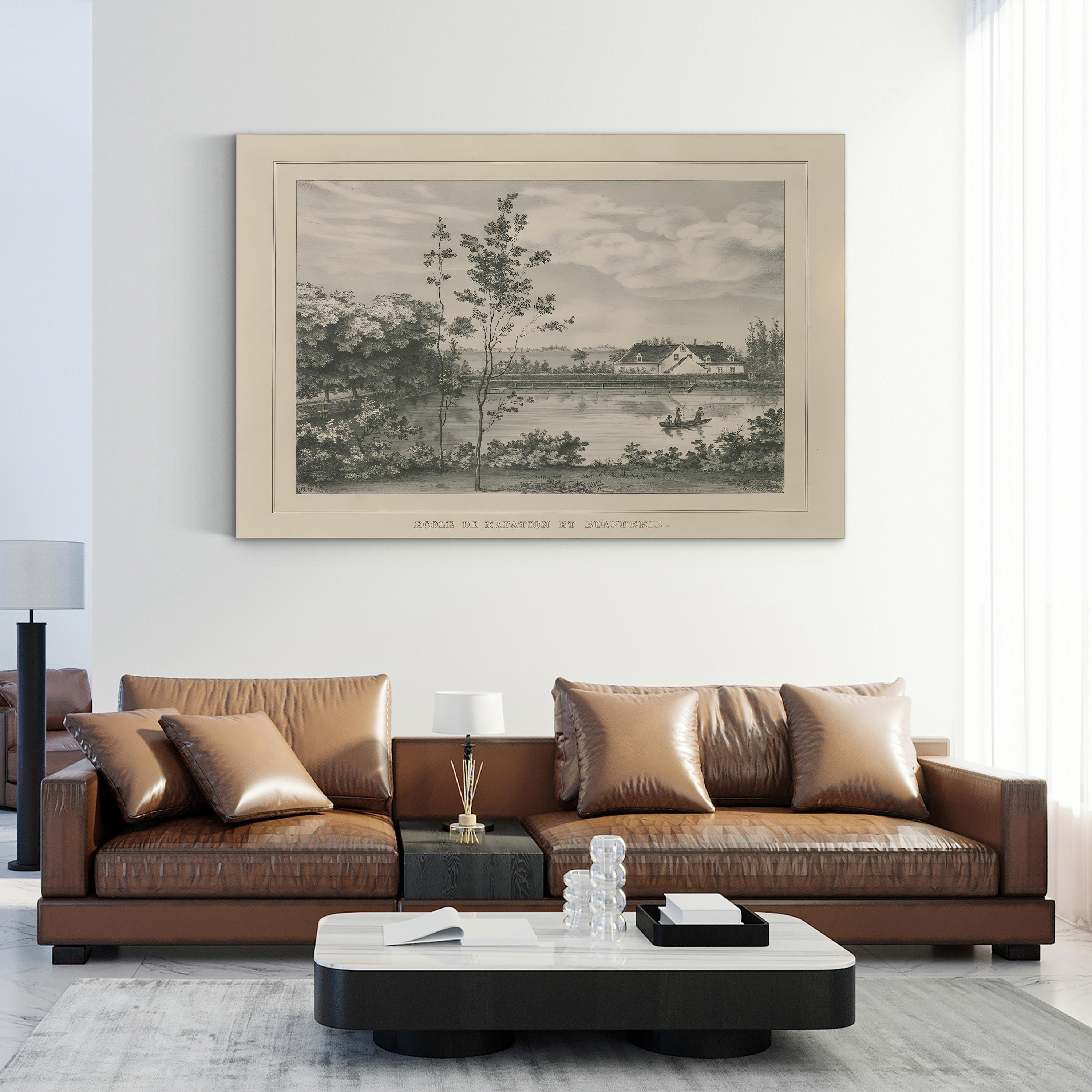 French Park Landscape Etching – Period Illustration Wall Art | 19th-Century Canvas Print