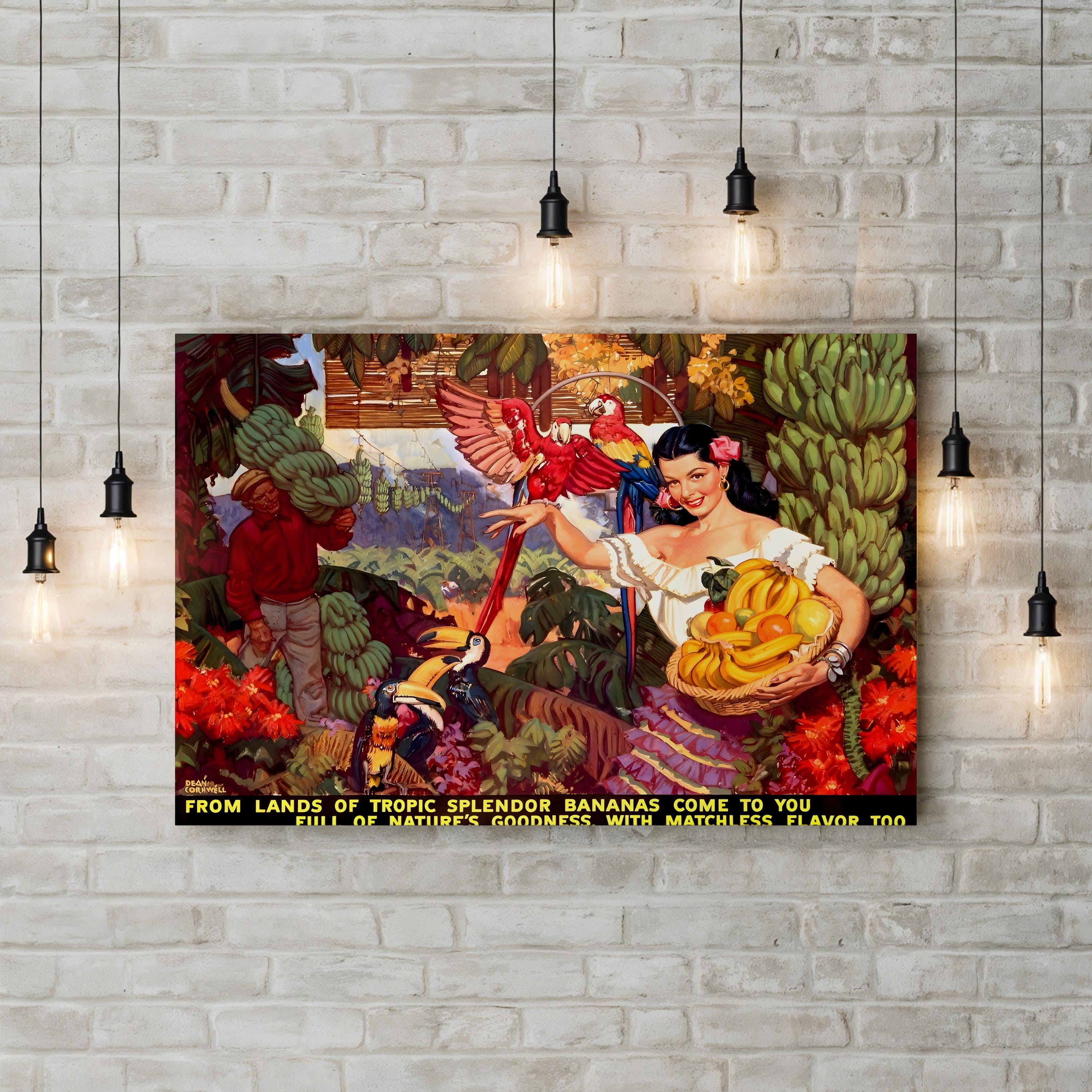 Tropical Bananas Travel Poster – Period Illustration Wall Art | Exotic Fruit Canvas Print
