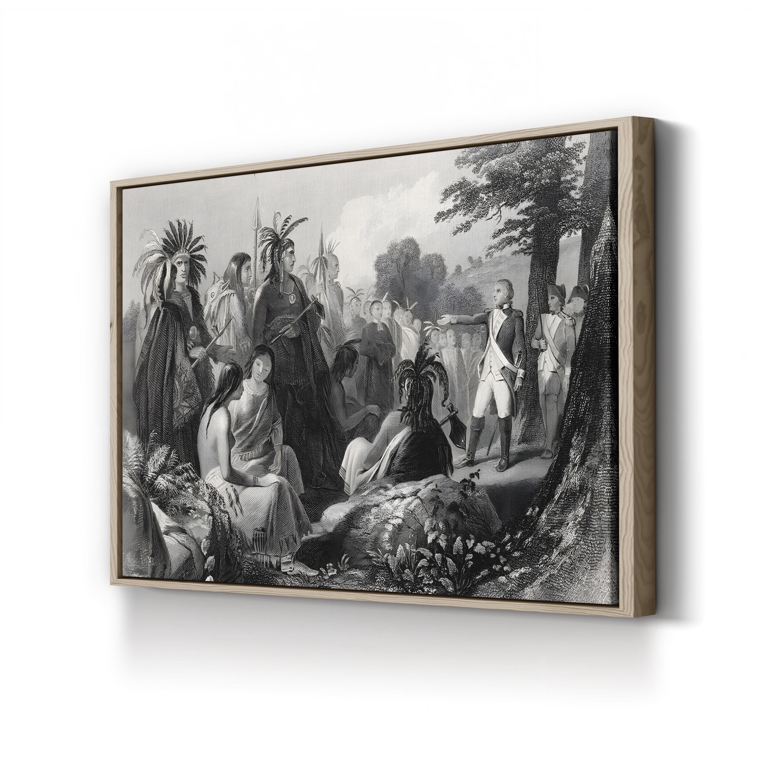 General Burgoyne Addressing the Indians Wall Art – 19th Century American Revolution Engraving Print