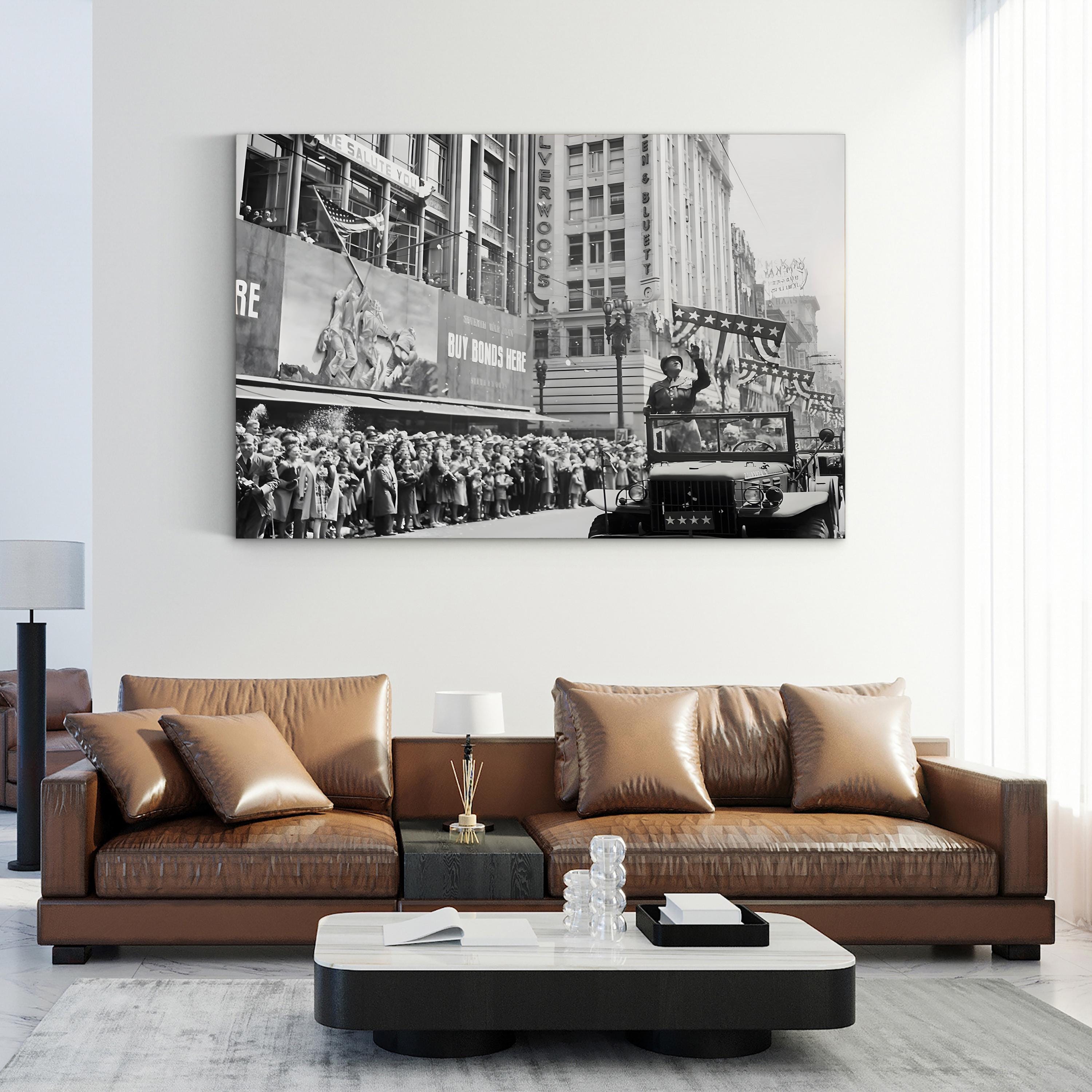 General George Patton WWII Victory Parade Canvas Art – Historic American Military Photography Print