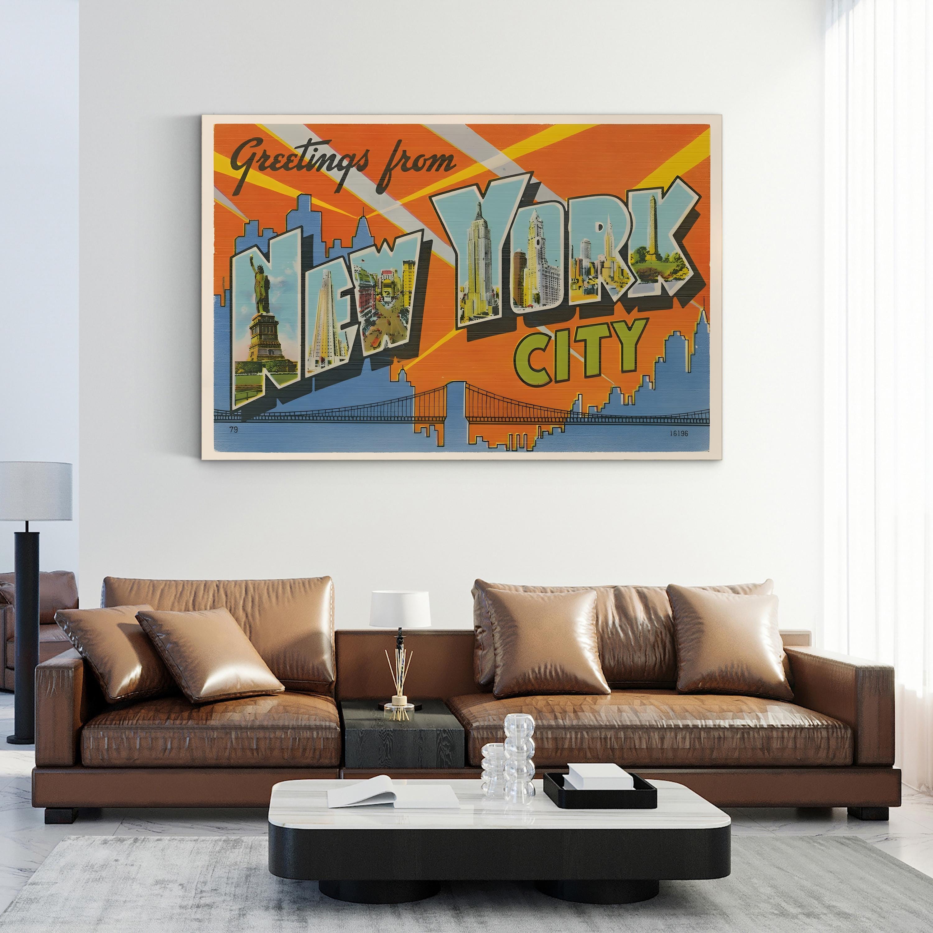 Greetings from New York Postcard – Period Illustration Wall Art | Retro Travel Canvas Print