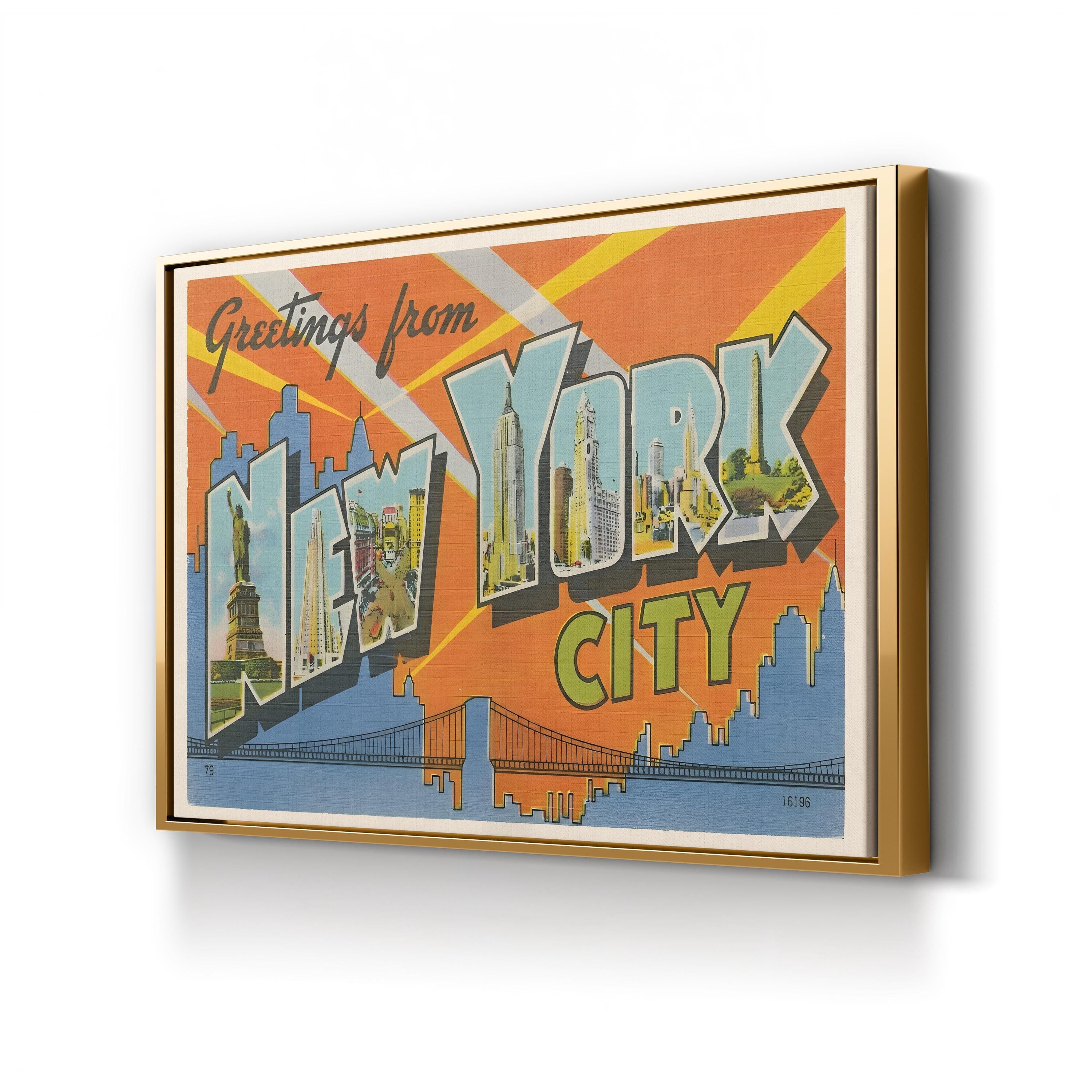Greetings from New York Postcard – Period Illustration Wall Art | Retro Travel Canvas Print