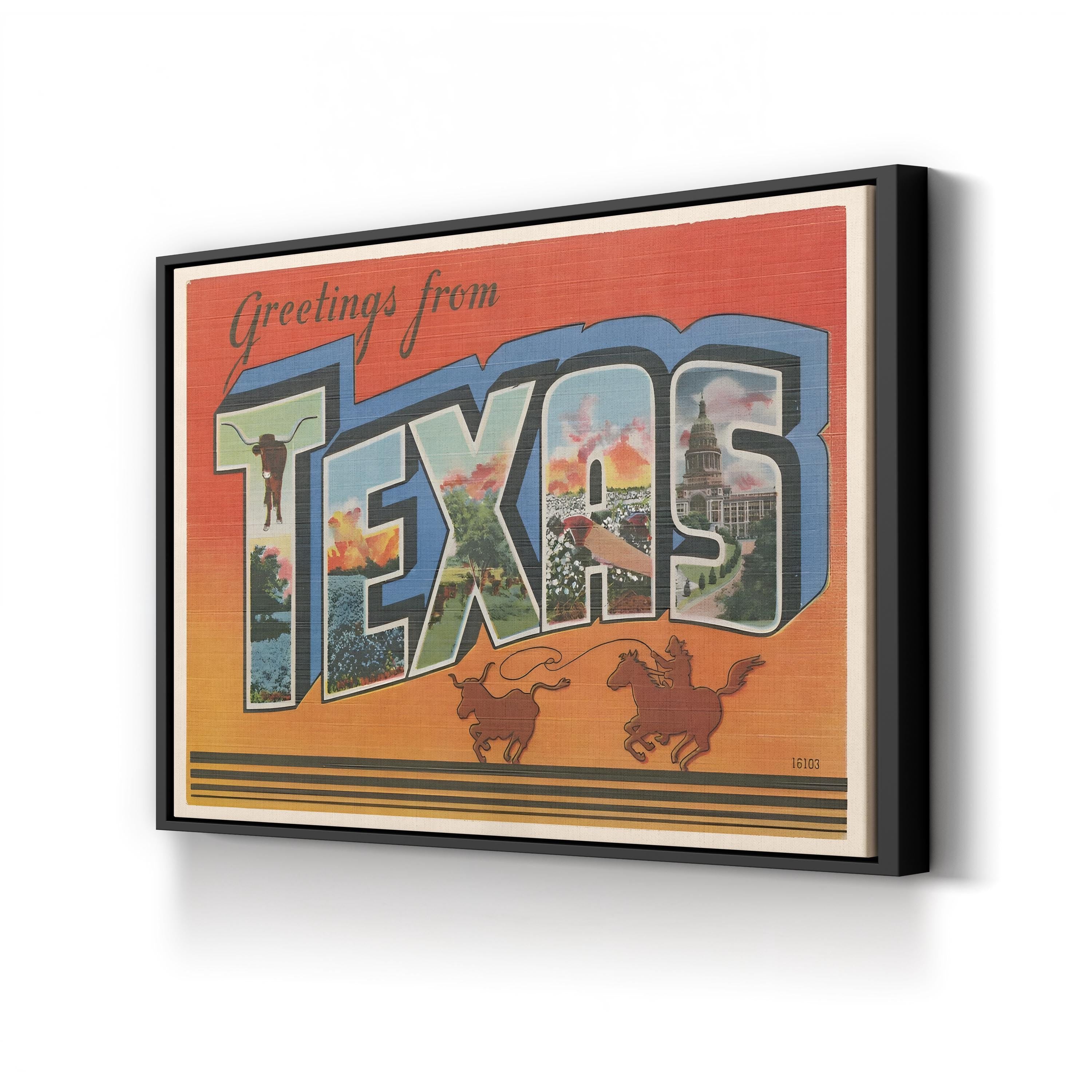 Vintage Texas Travel Poster – Period Illustration Wall Art | Western Cowboy Canvas Print
