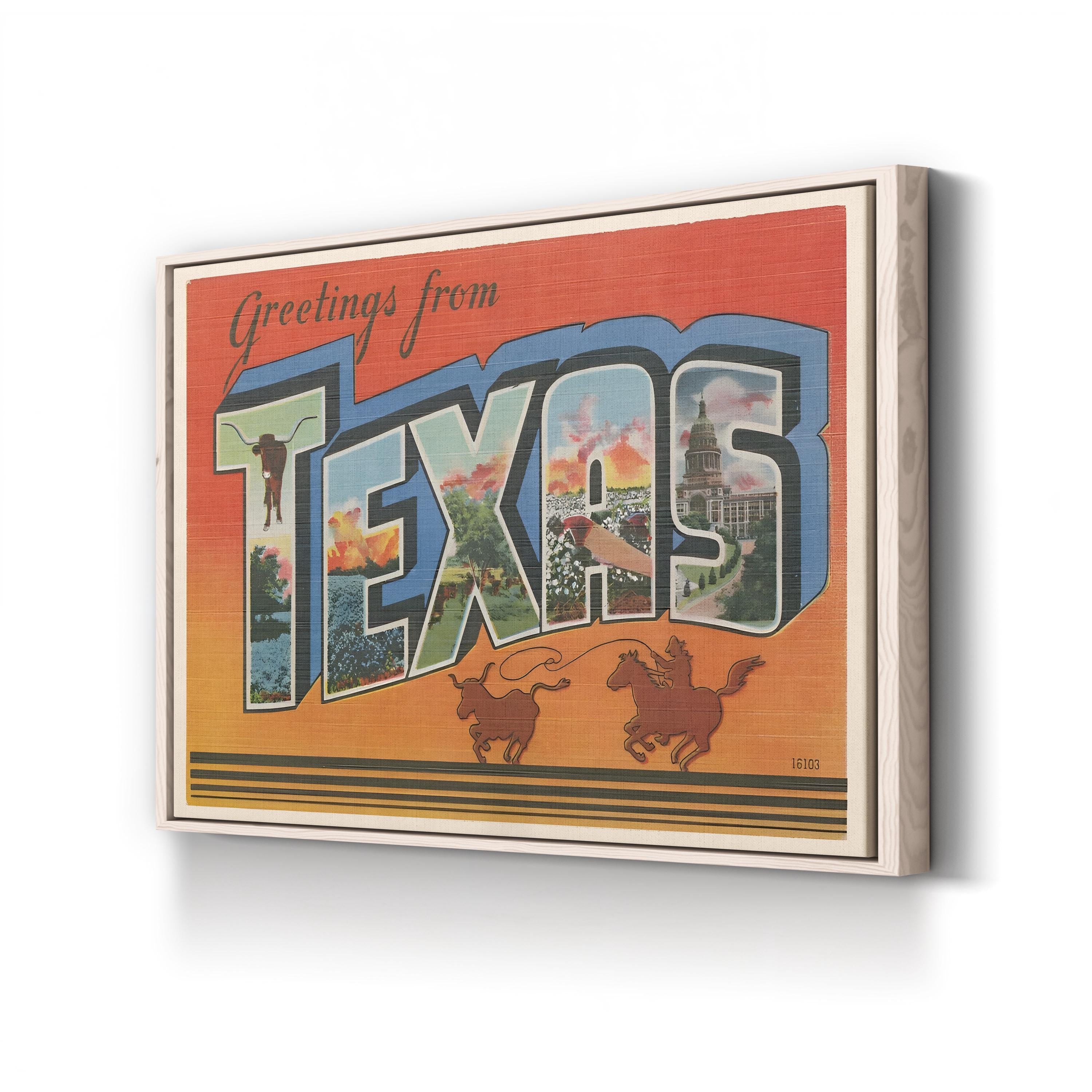 Vintage Texas Travel Poster – Period Illustration Wall Art | Western Cowboy Canvas Print