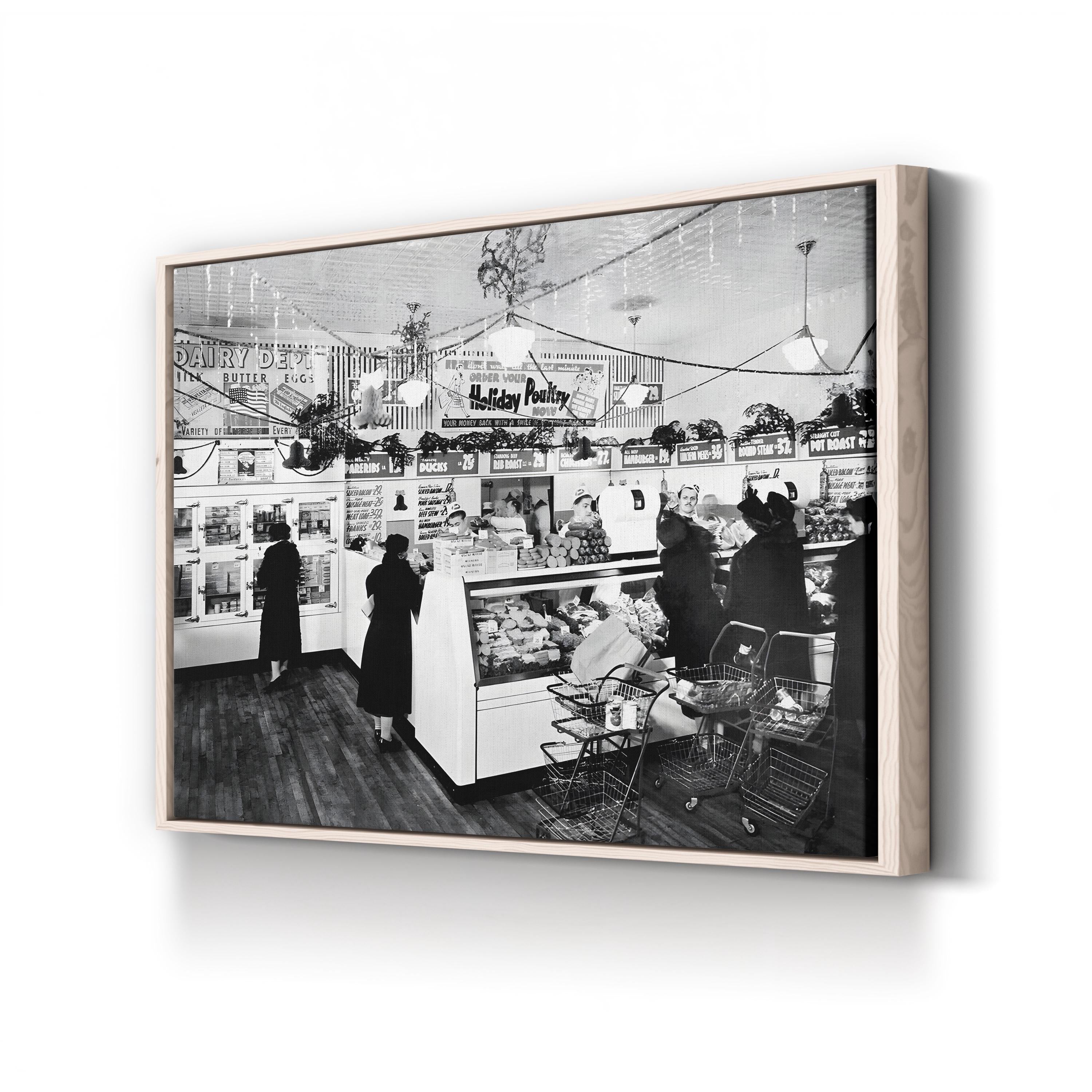 American Grocery Deli, 1938 canvas print in a natural wood frame