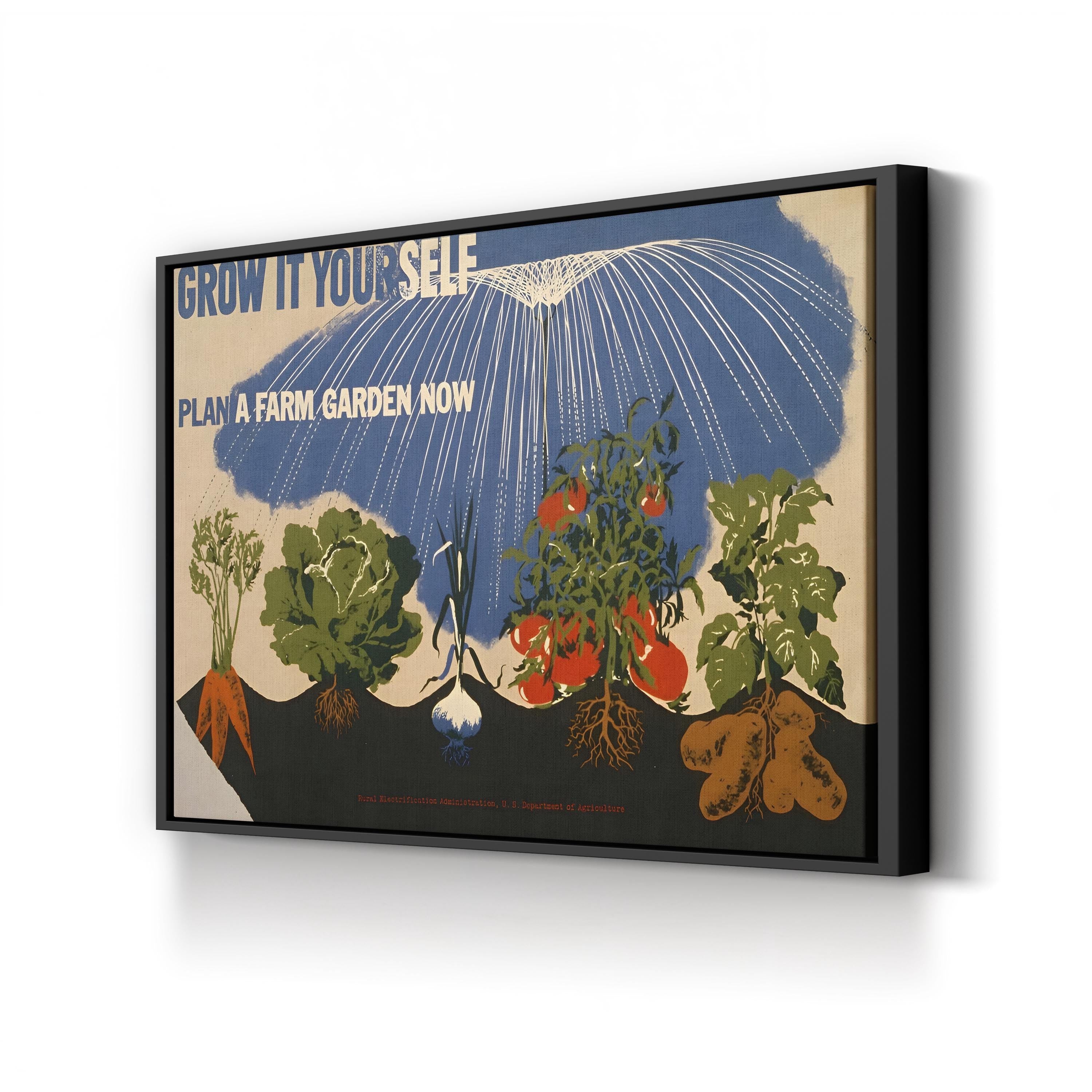 Grow It Yourself WPA Farm Garden Poster, c. 1940s canvas print in Black frame