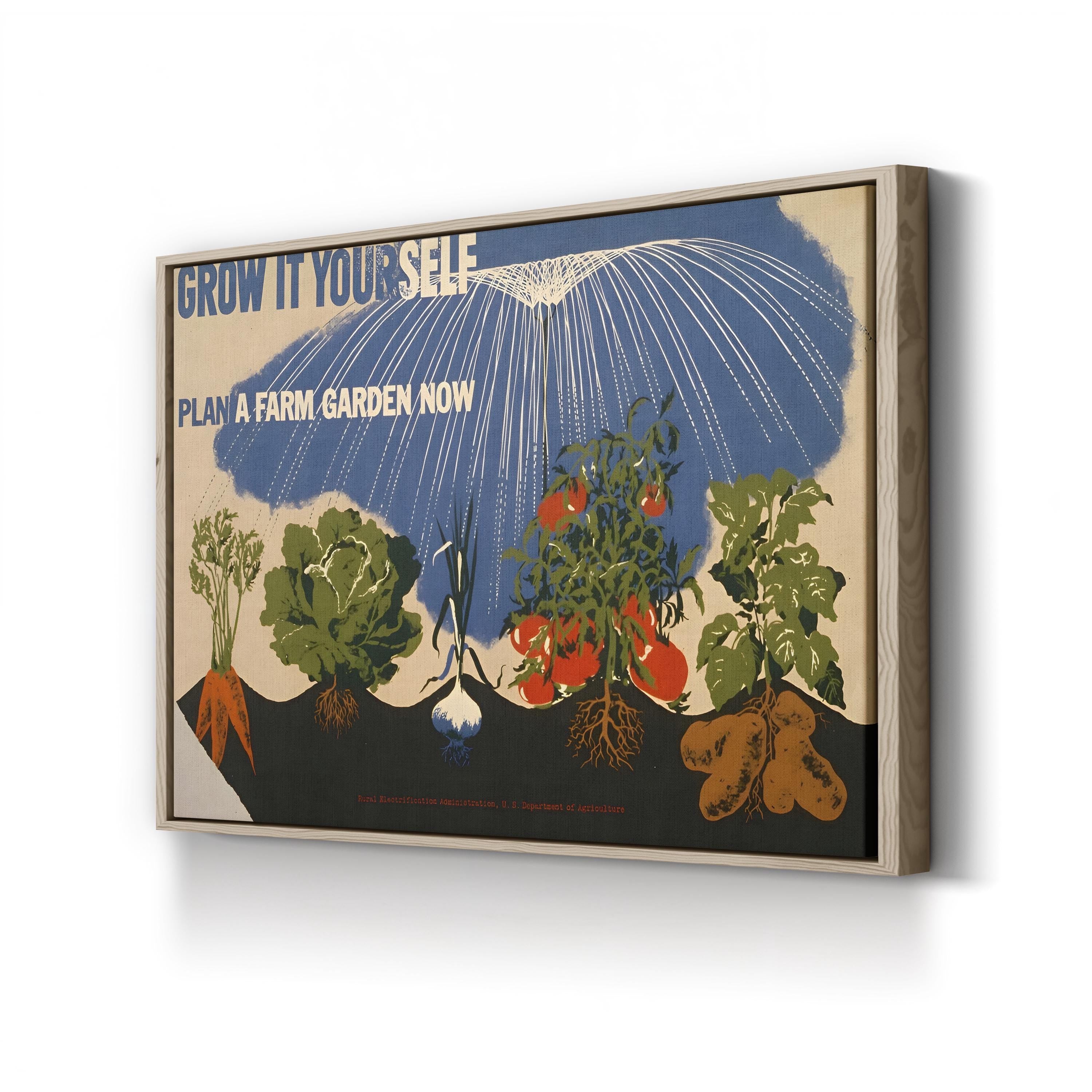 Grow It Yourself WPA Farm Garden Poster, c. 1940s canvas print in Oak frame