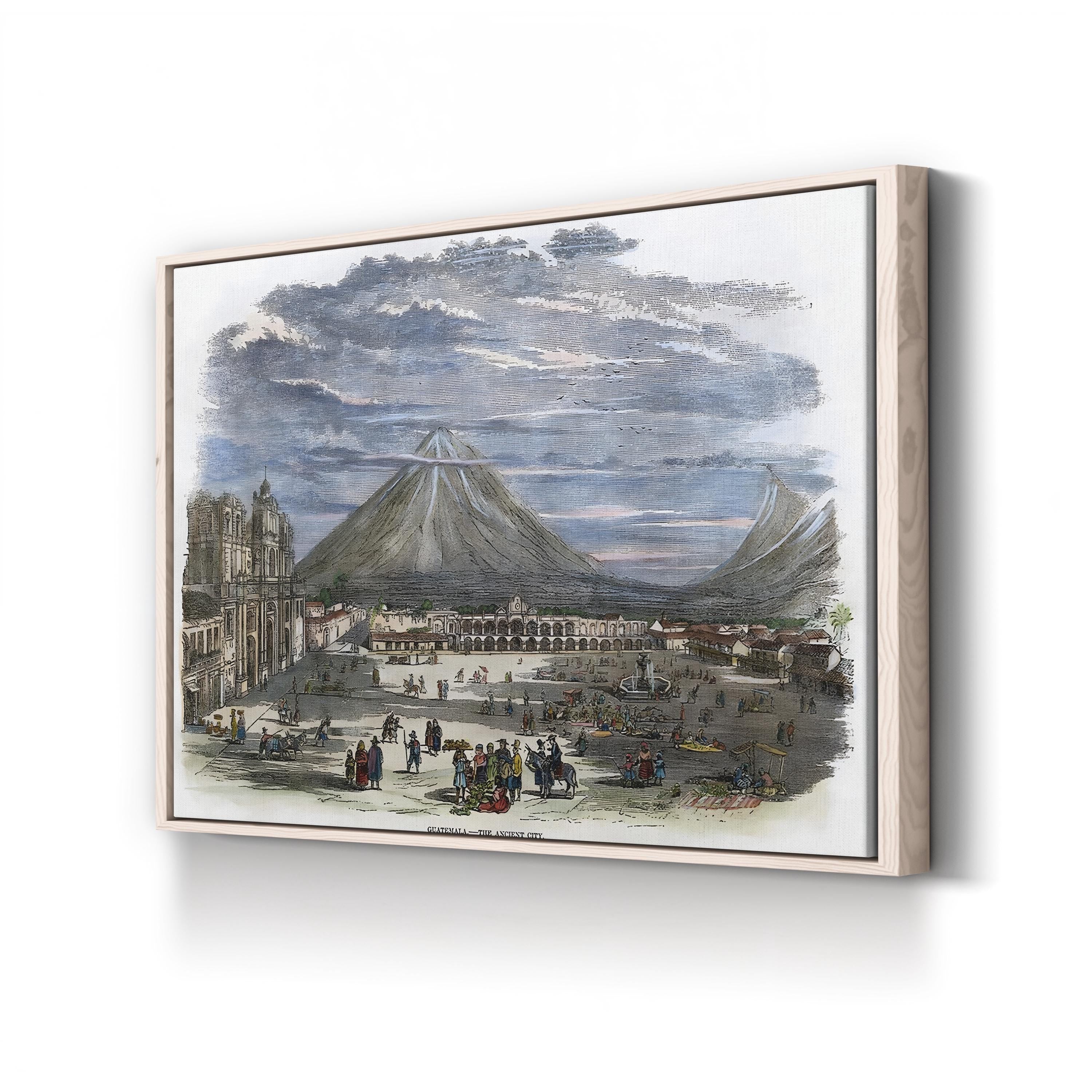 Guatemala City, 1856 – Period Illustration Wall Art | Volcano Lithograph Canvas Print