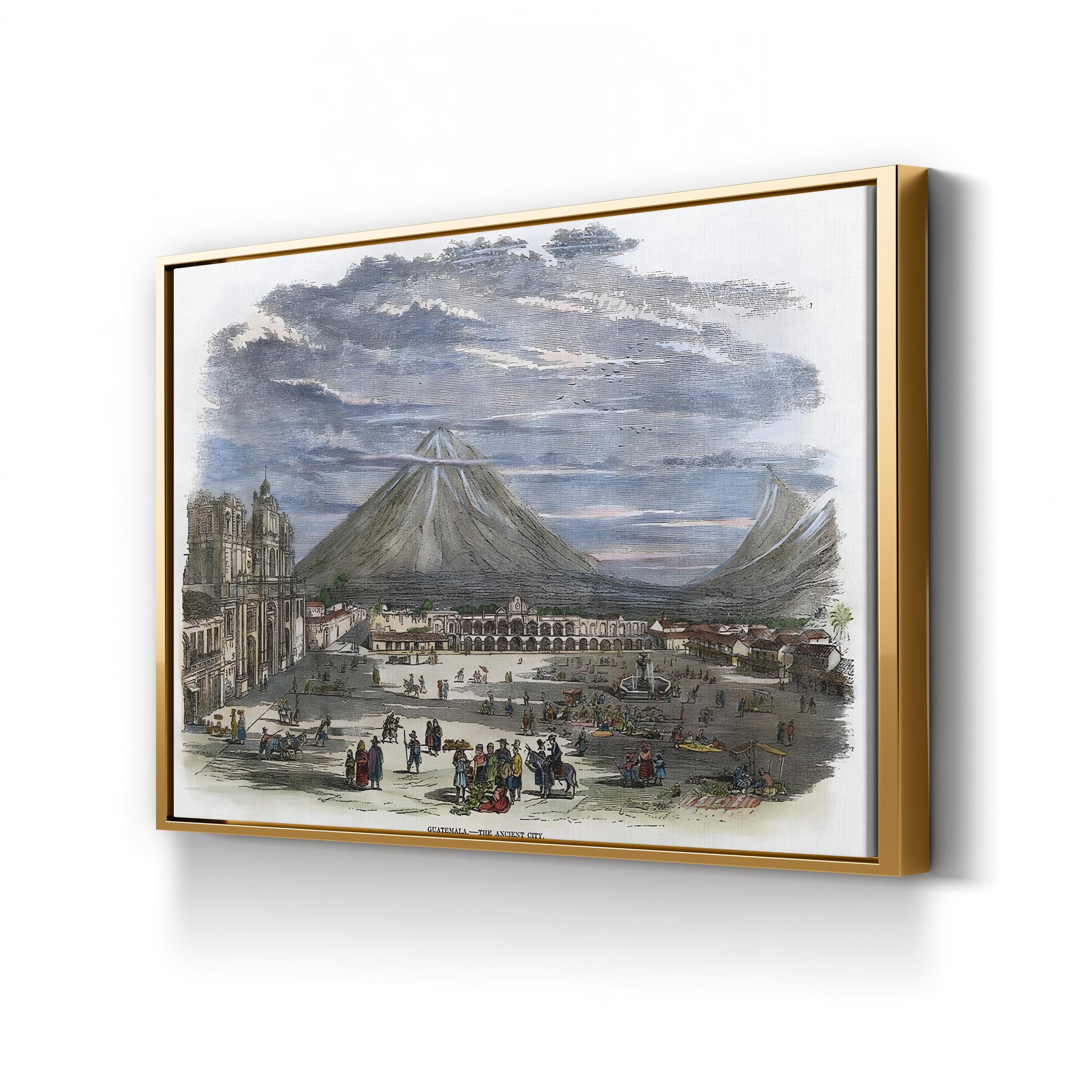 Guatemala City, 1856 – Period Illustration Wall Art | Volcano Lithograph Canvas Print