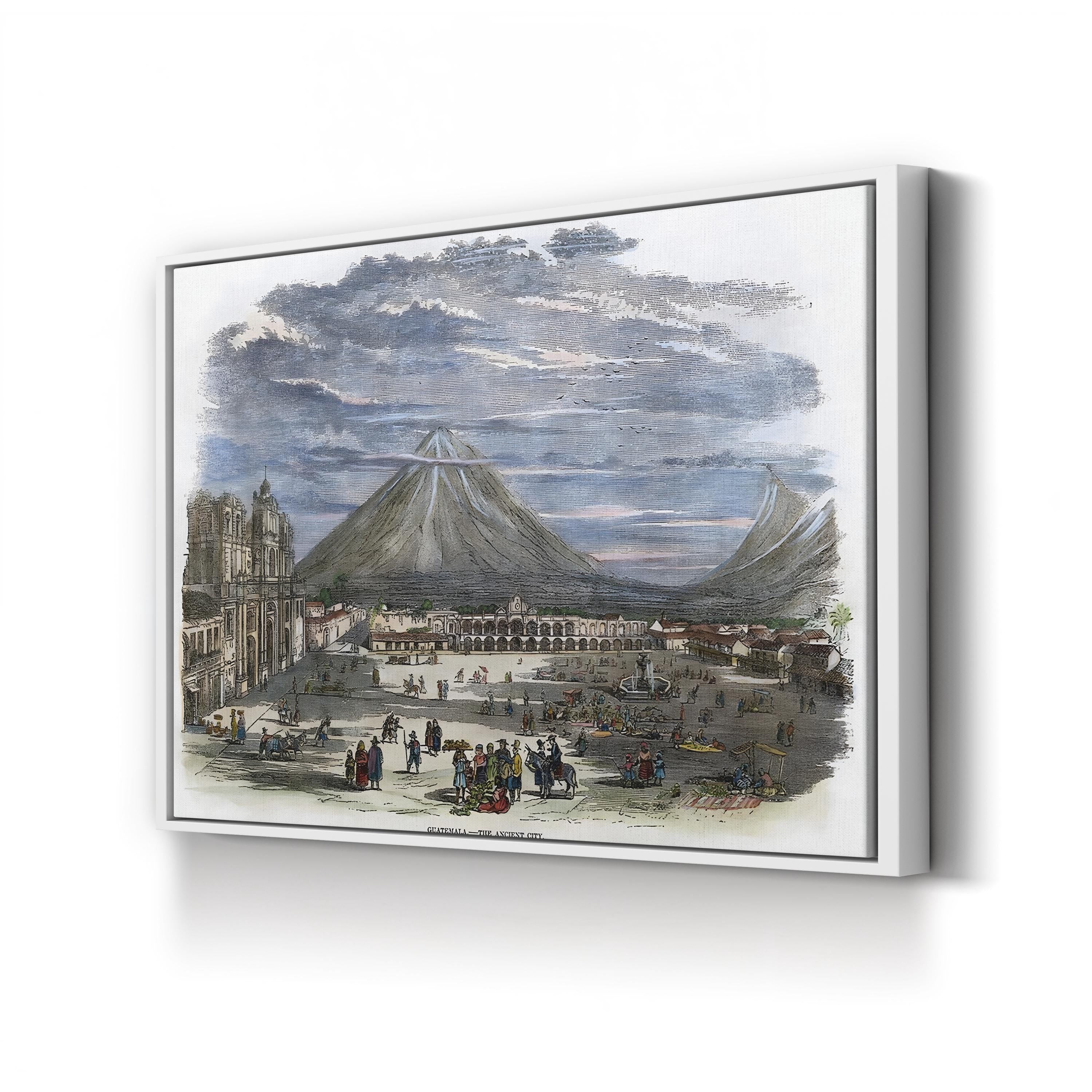 Guatemala City, 1856 – Period Illustration Wall Art | Volcano Lithograph Canvas Print