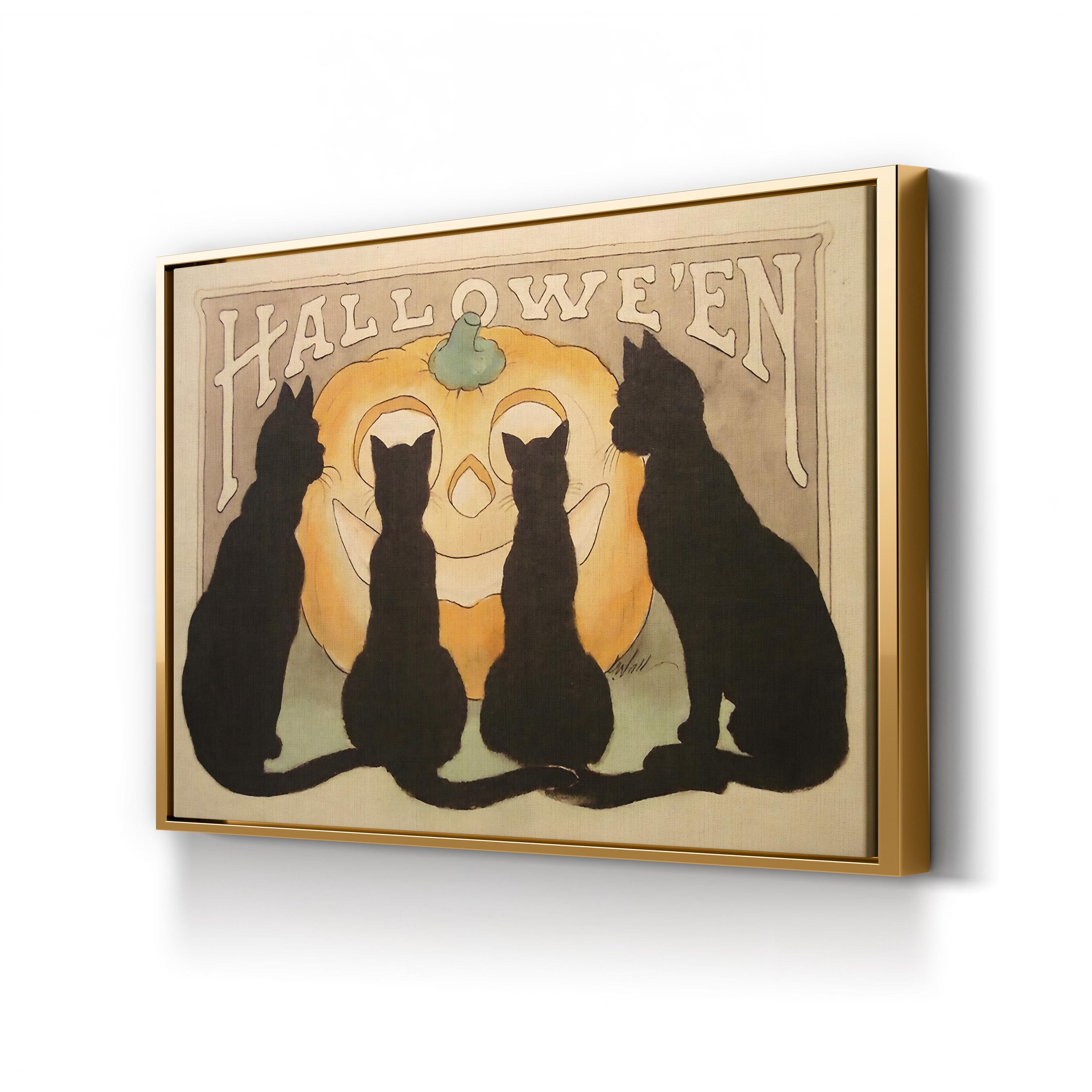Halloween Black Cats & Jack-o-Lantern – Period Illustration Wall Art | Vintage Canvas Print