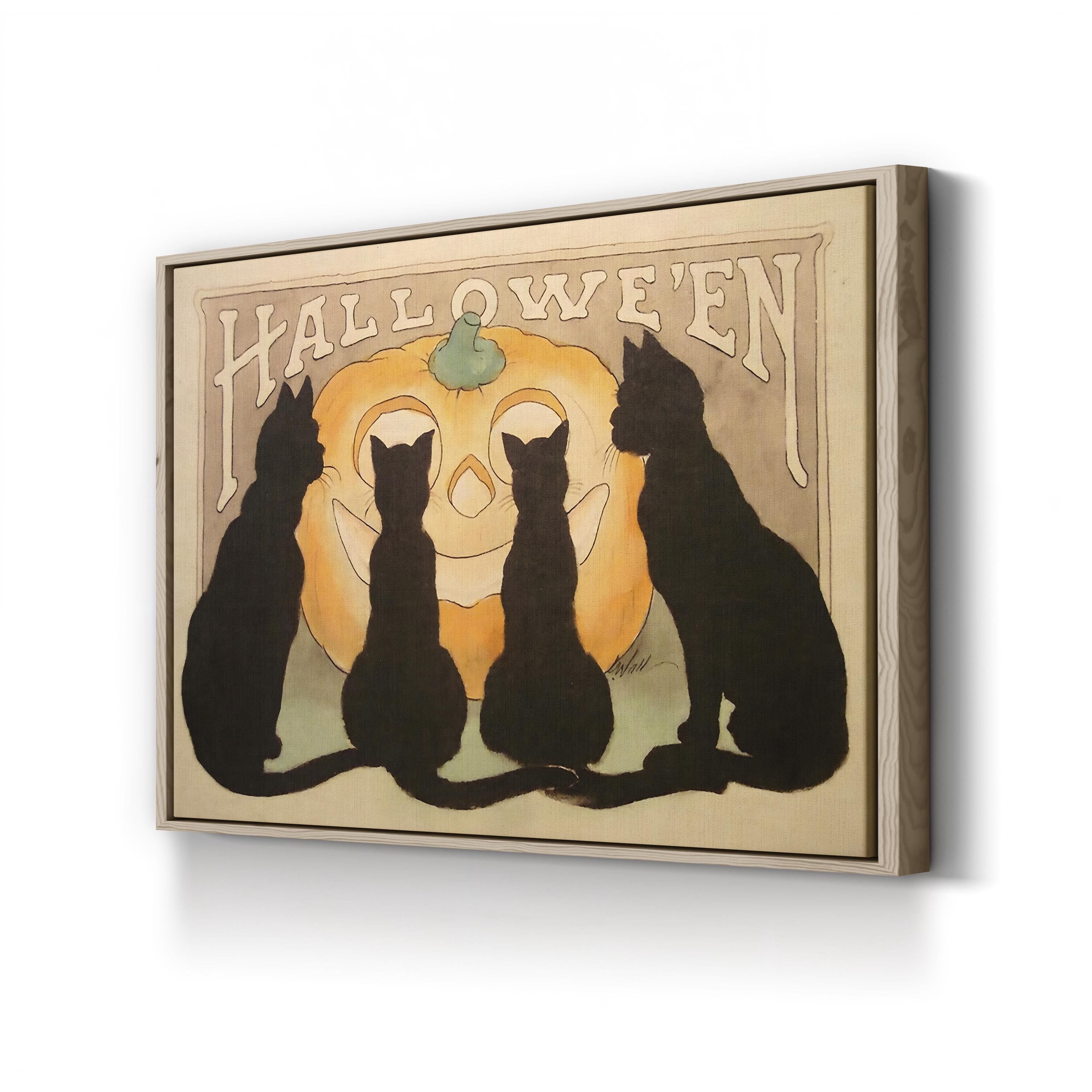 Halloween Black Cats & Jack-o-Lantern – Period Illustration Wall Art | Vintage Canvas Print