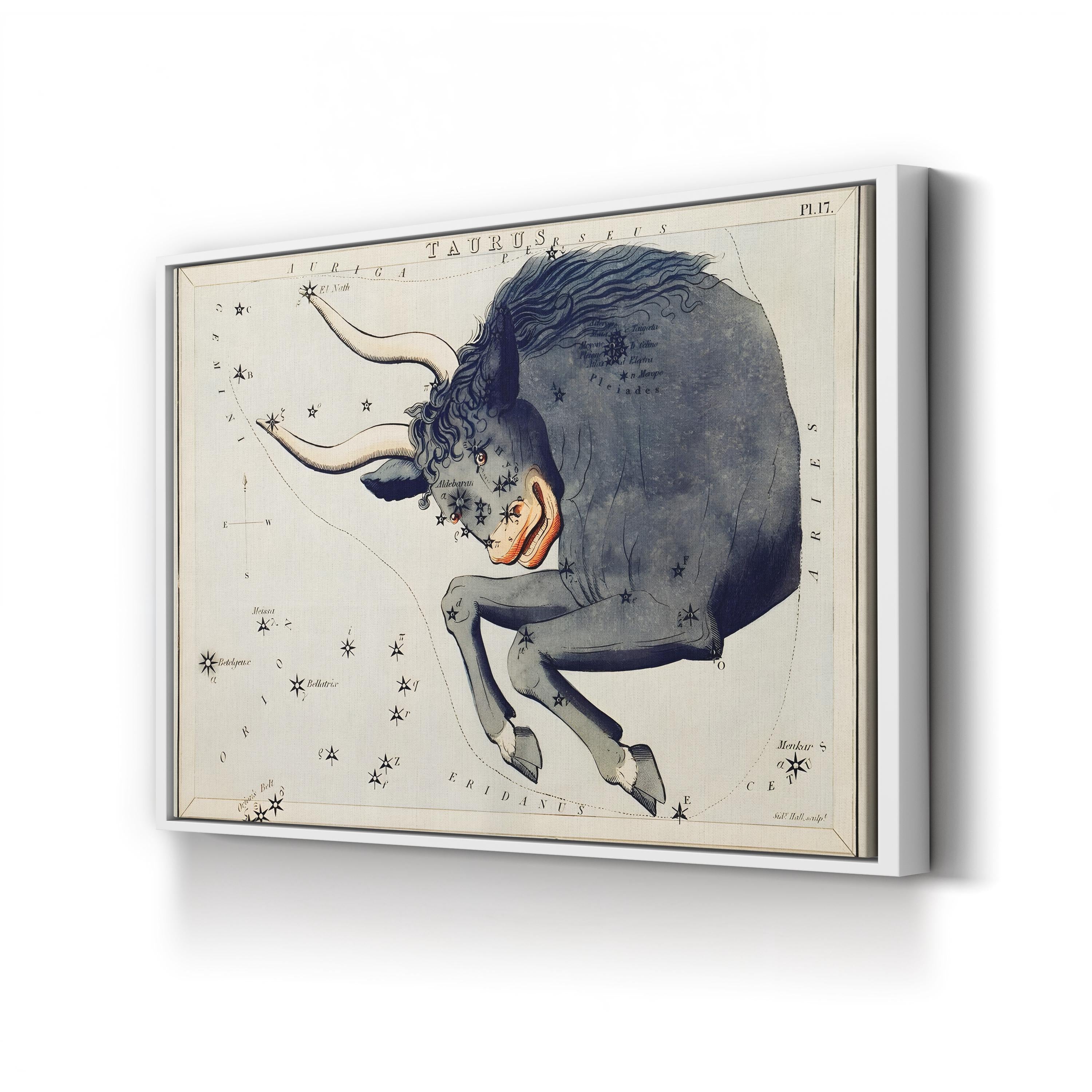 Taurus Constellation Canvas Art Print – Vintage Zodiac Star Map by Sidney Hall