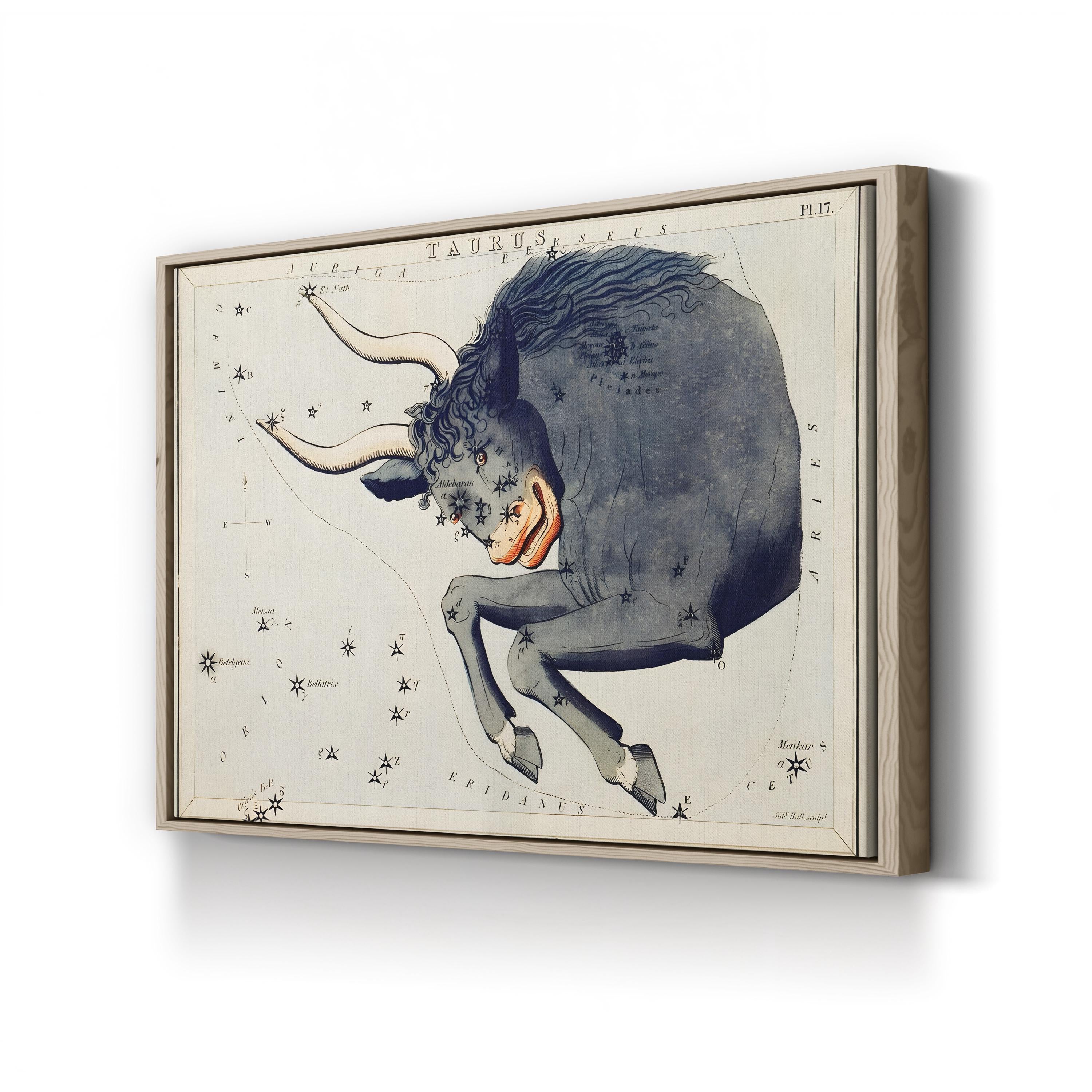 Taurus Constellation Canvas Art Print – Vintage Zodiac Star Map by Sidney Hall