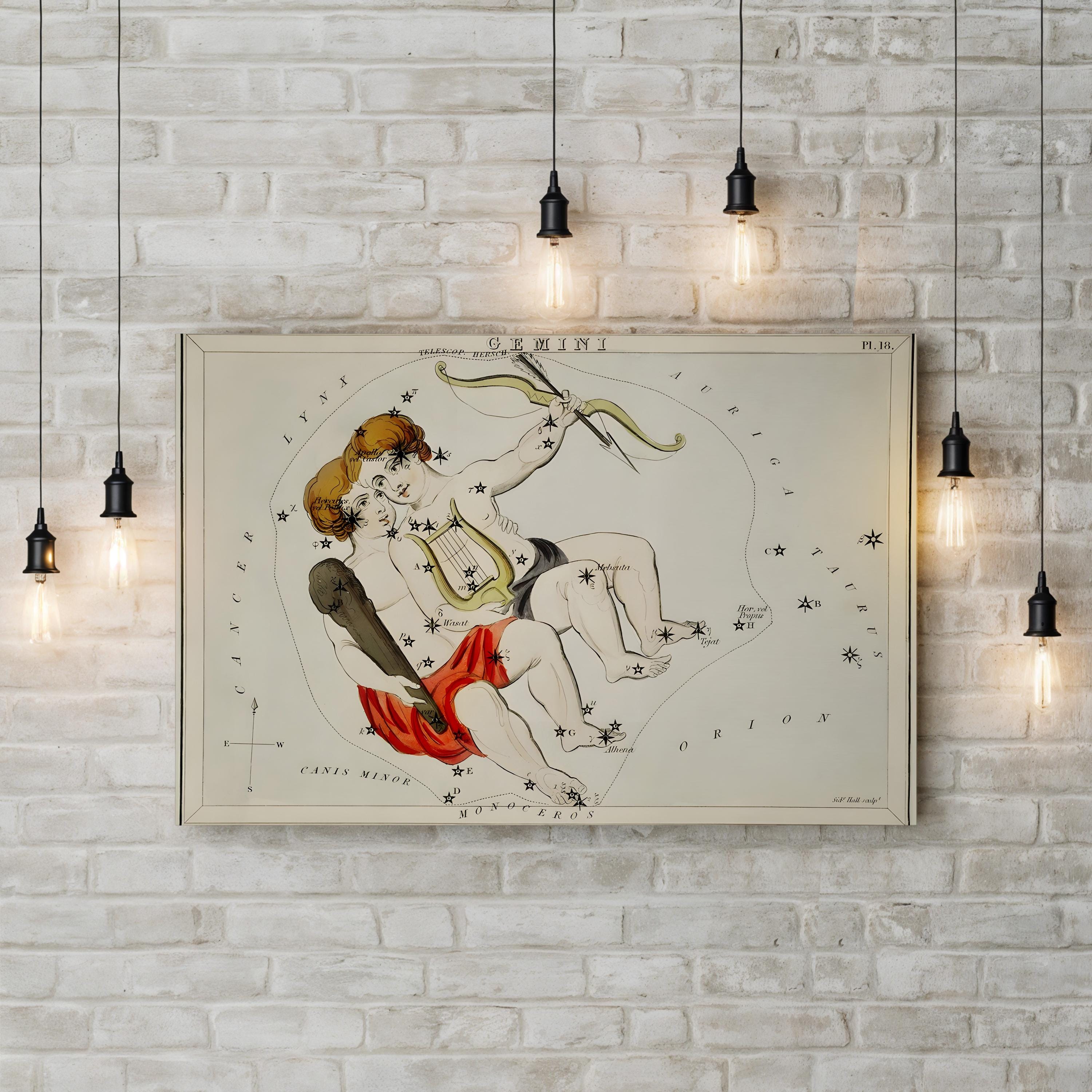 Gemini Constellation Star Chart – Period Illustration Wall Art | Sidney Hall Zodiac Canvas Print