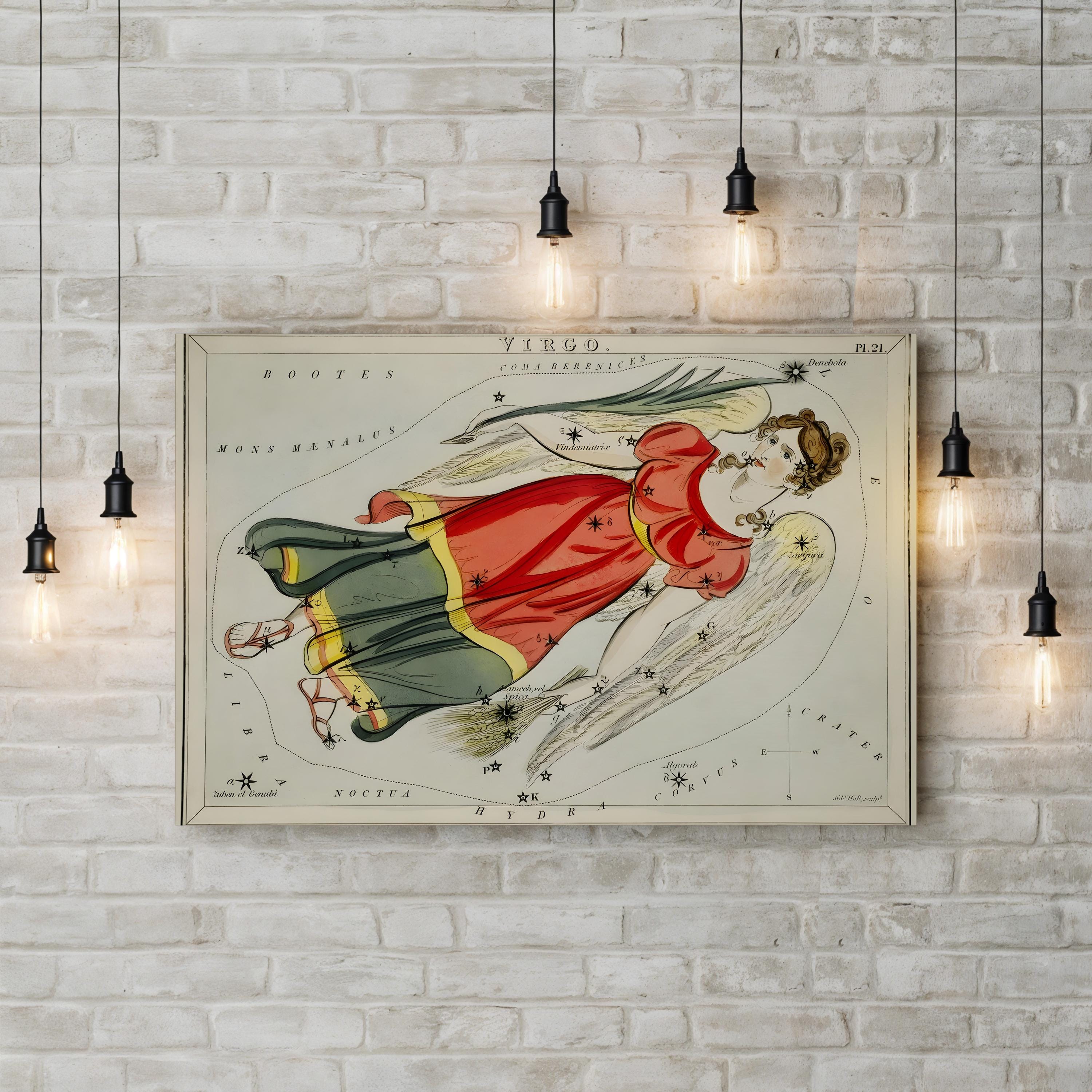 Virgo Constellation Star Map – Period Illustration Wall Art | Zodiac Canvas Print