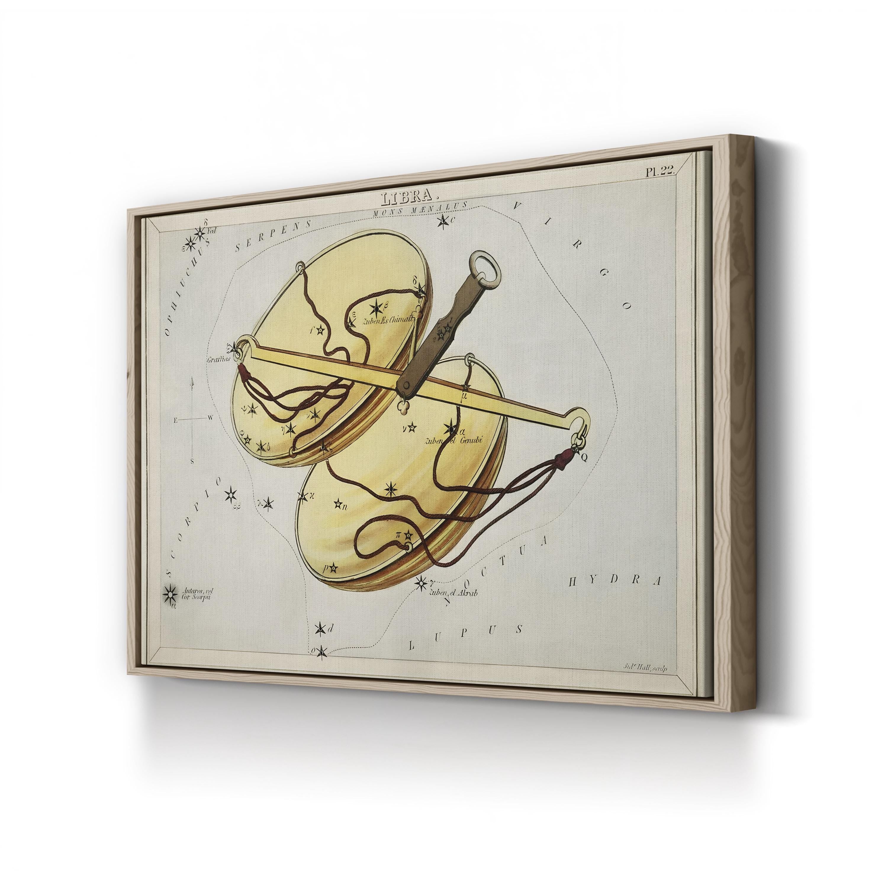 Libra Constellation Star Map by Sidney Hall canvas print in Oak frame style