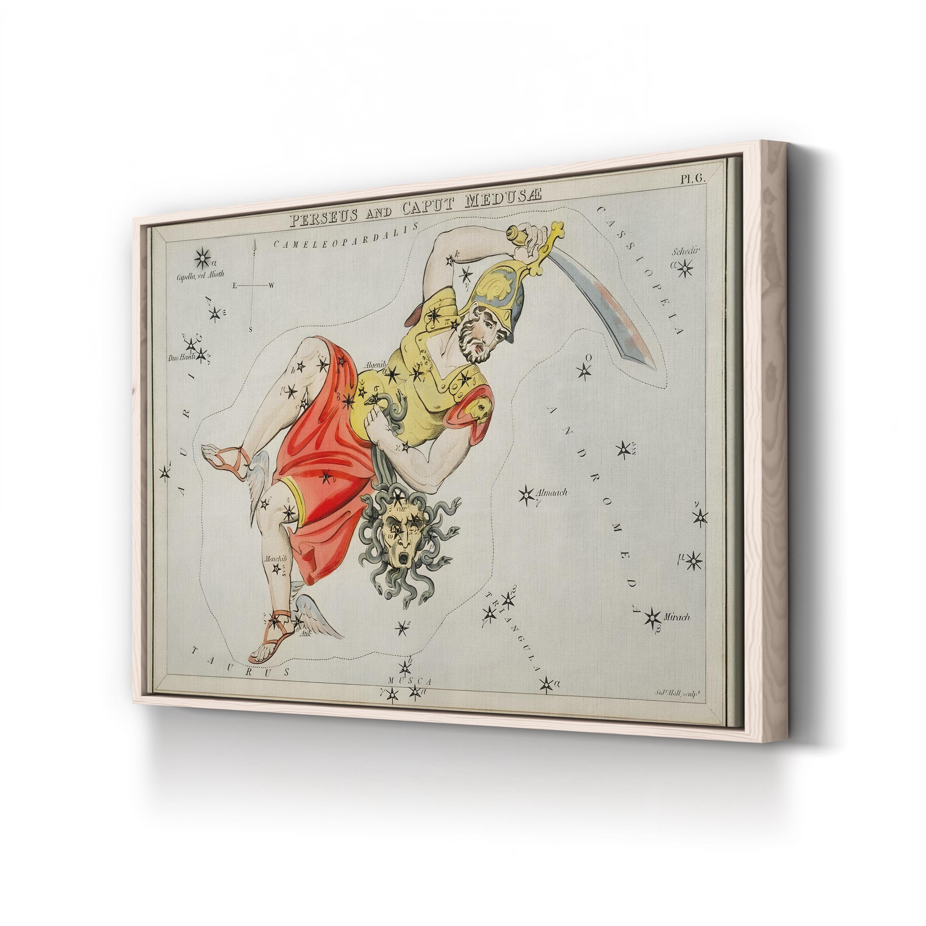 Perseus & Medusa Celestial Map – Period Illustration Wall Art | Sidney Hall Astronomy Canvas Print