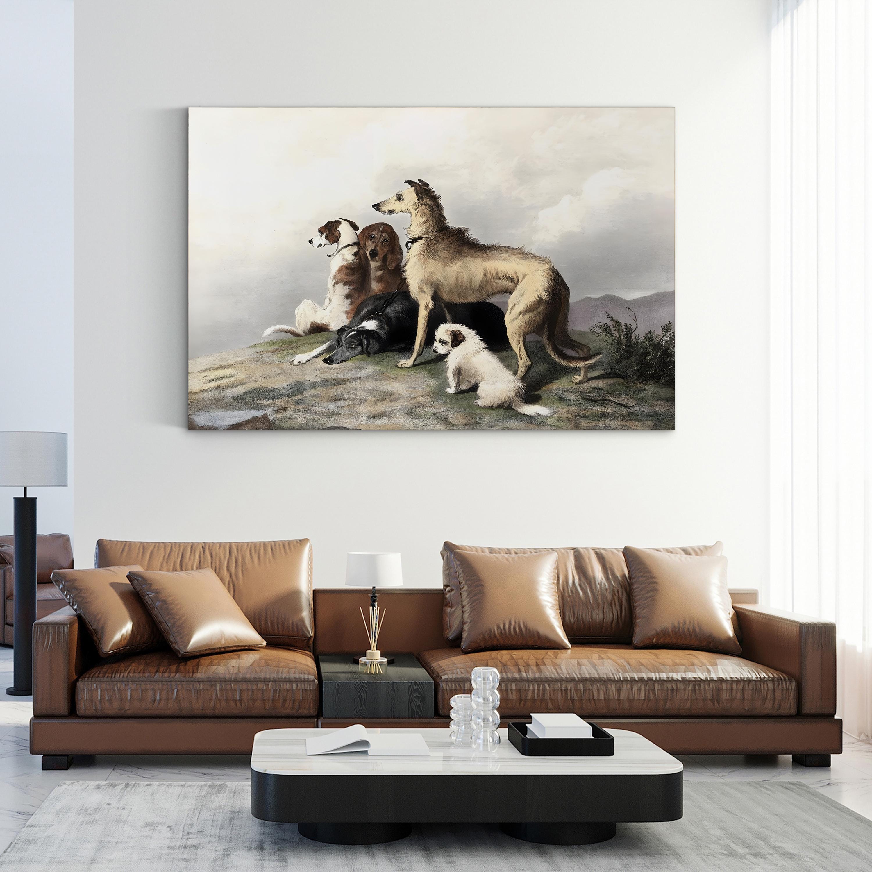 Highland Scottish Dogs – Period Illustration Wall Art | Rustic 19th-Century Canvas Print