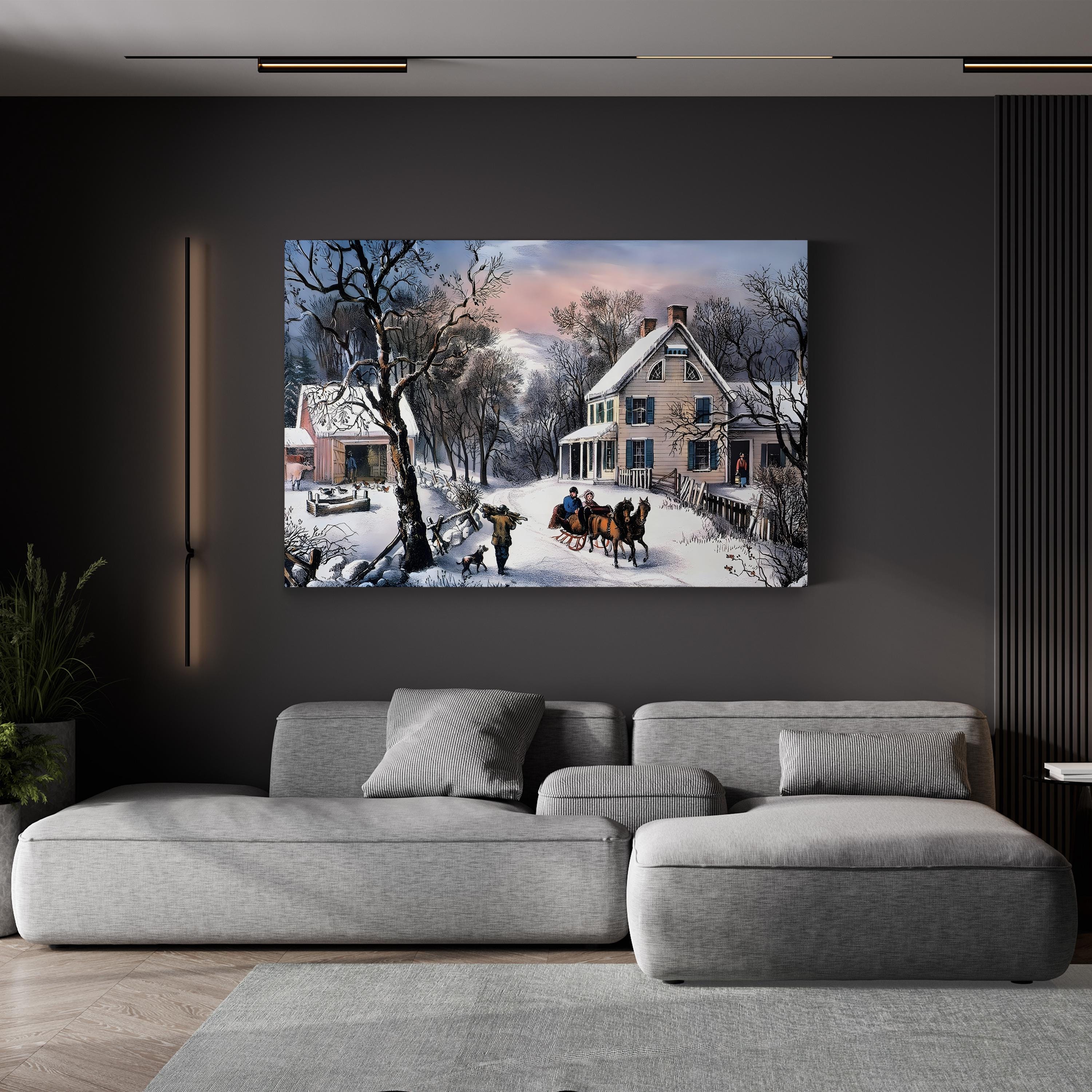 Homestead Winter, 1868 – Currier & Ives Wall Art | Snowy Farmhouse Canvas Print