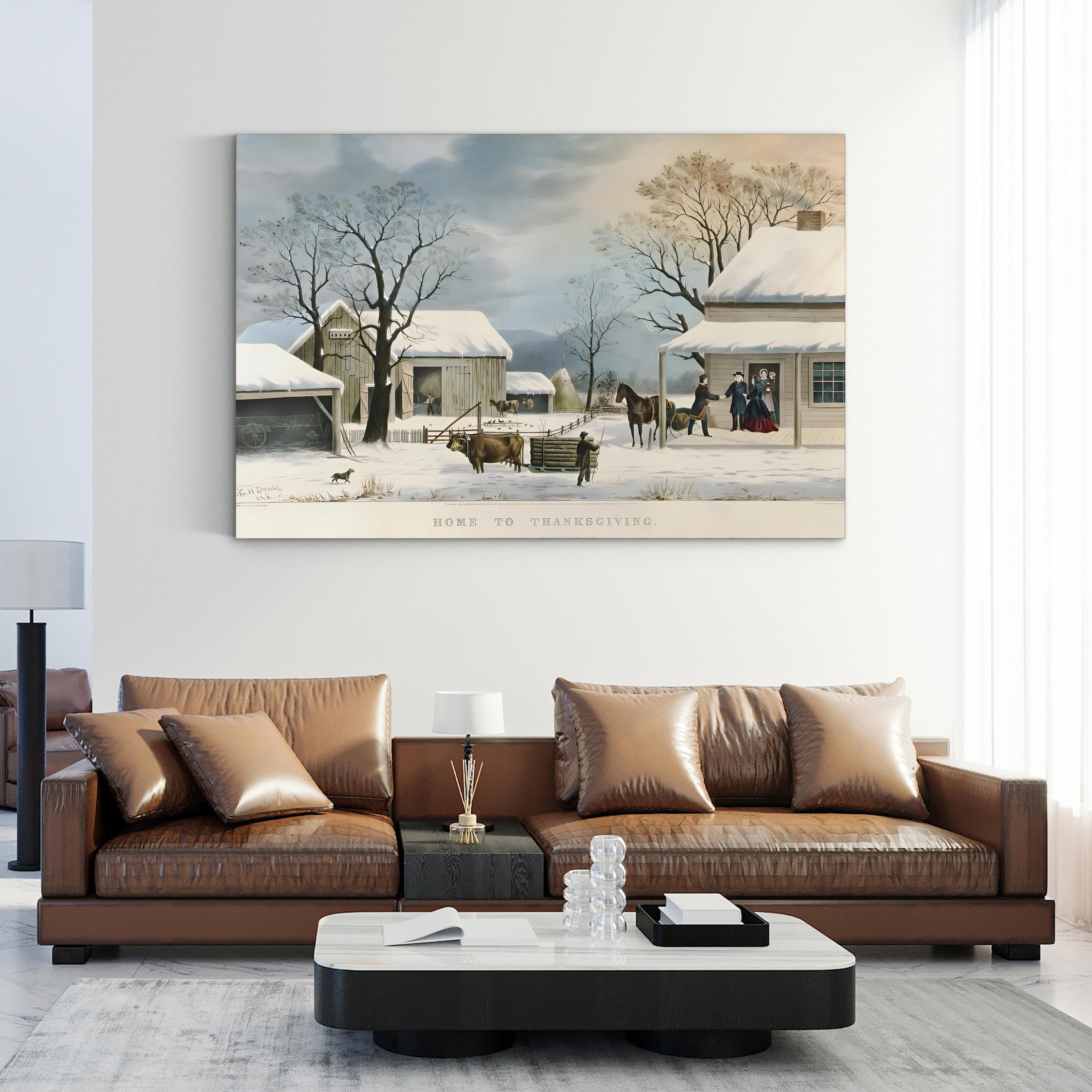 Home to Thanksgiving – Currier & Ives Wall Art | Winter Farmhouse Canvas Print