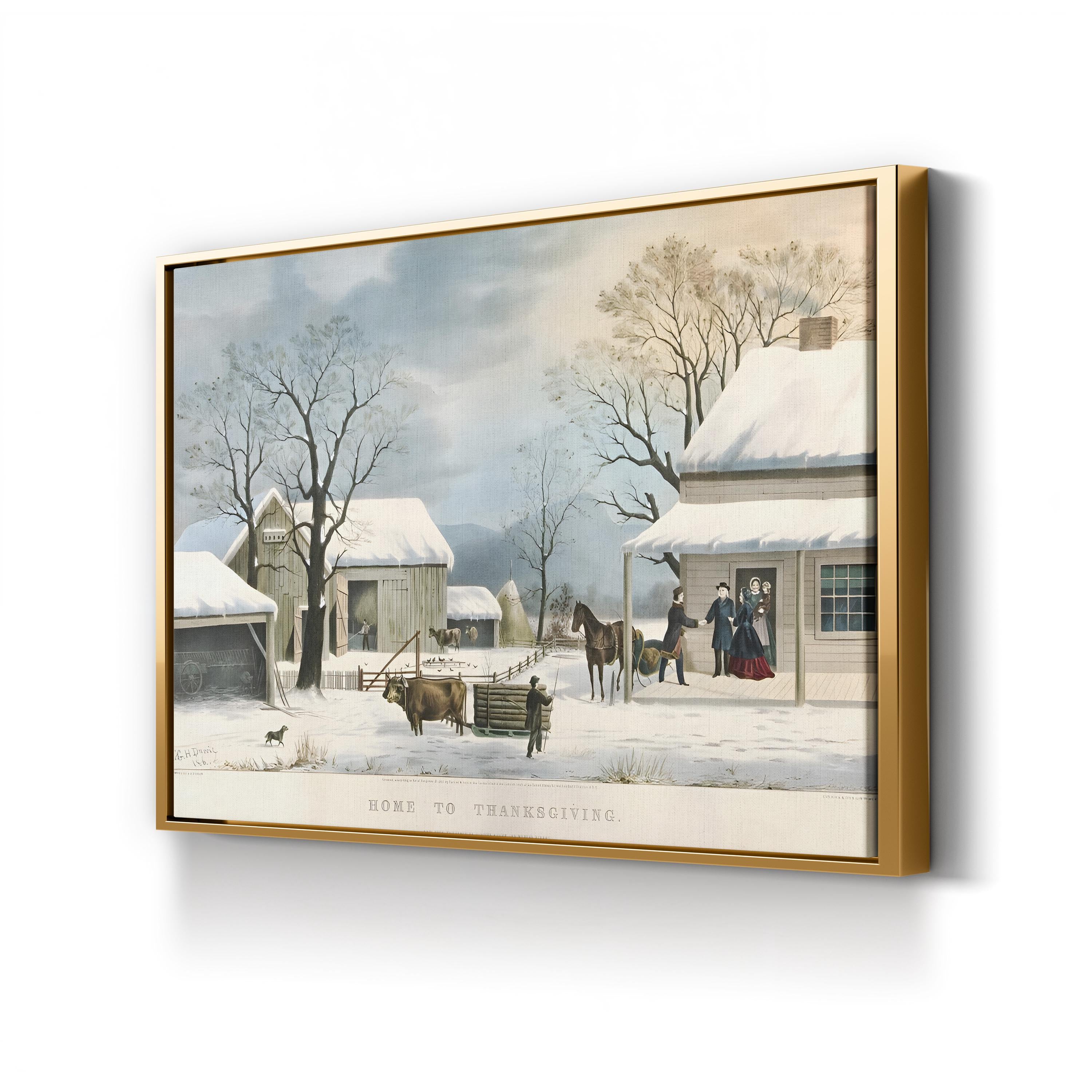 Home to Thanksgiving – Currier & Ives Wall Art | Winter Farmhouse Canvas Print