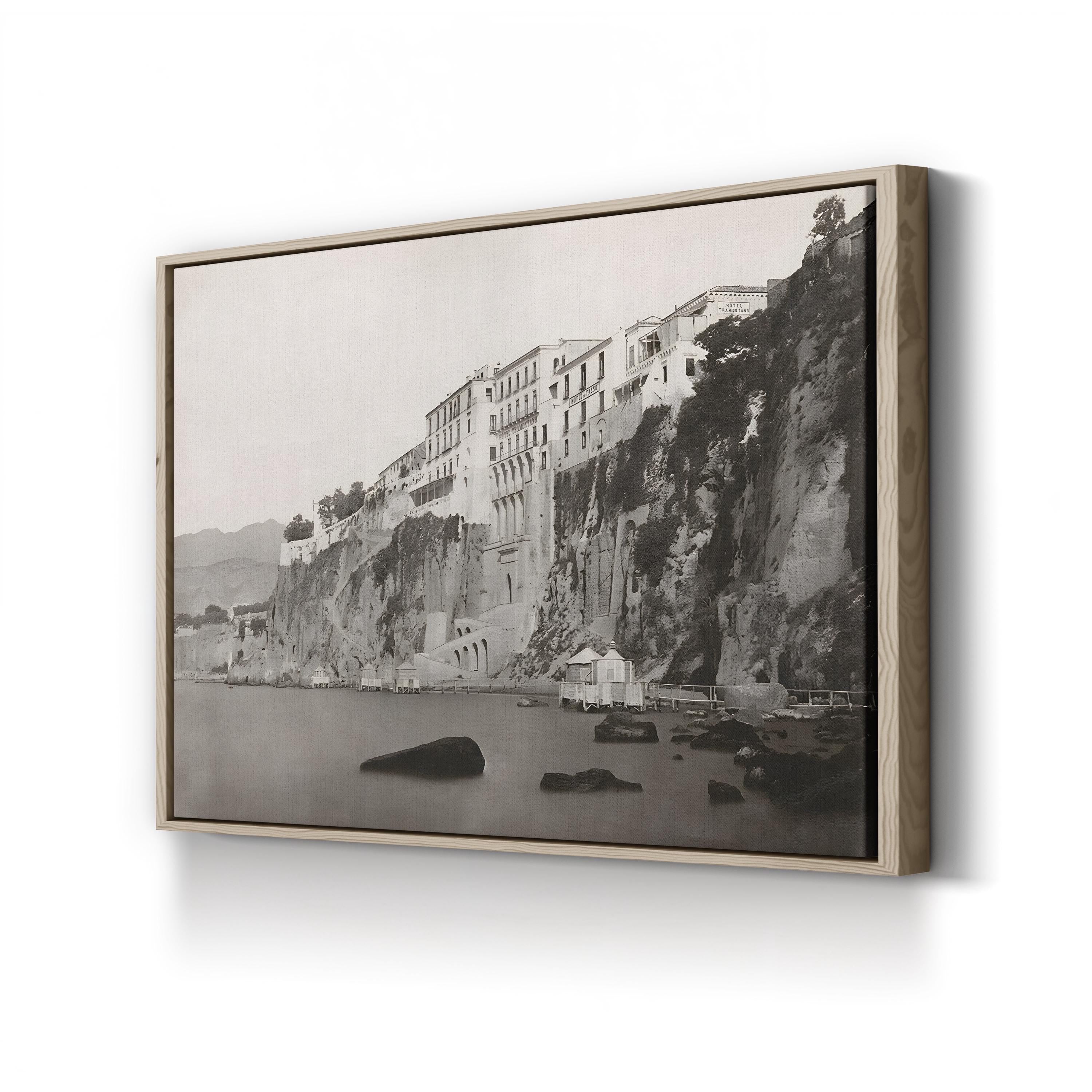 Sorrento Italy Coast Photography Canvas Print: Hotel Tramontano, Vintage Black & White Landscape
