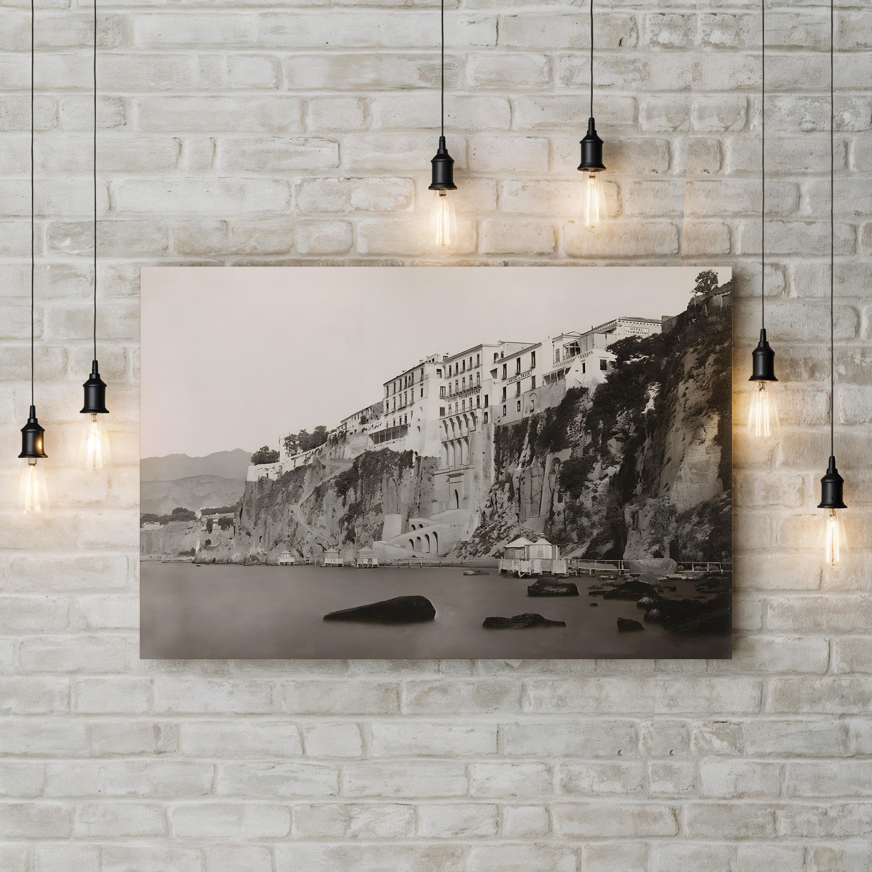 Sorrento Italy Coast Photography Canvas Print: Hotel Tramontano, Vintage Black & White Landscape