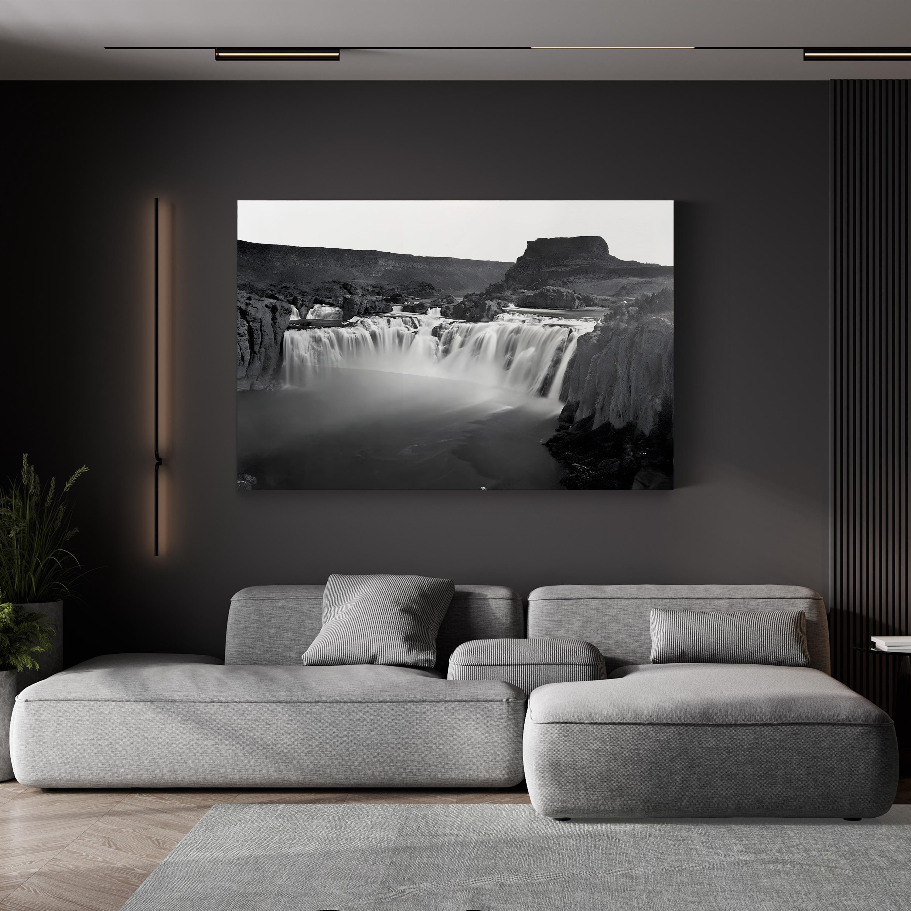 Shoshone Falls Canvas Art Print – 1868 Black & White Idaho Landscape