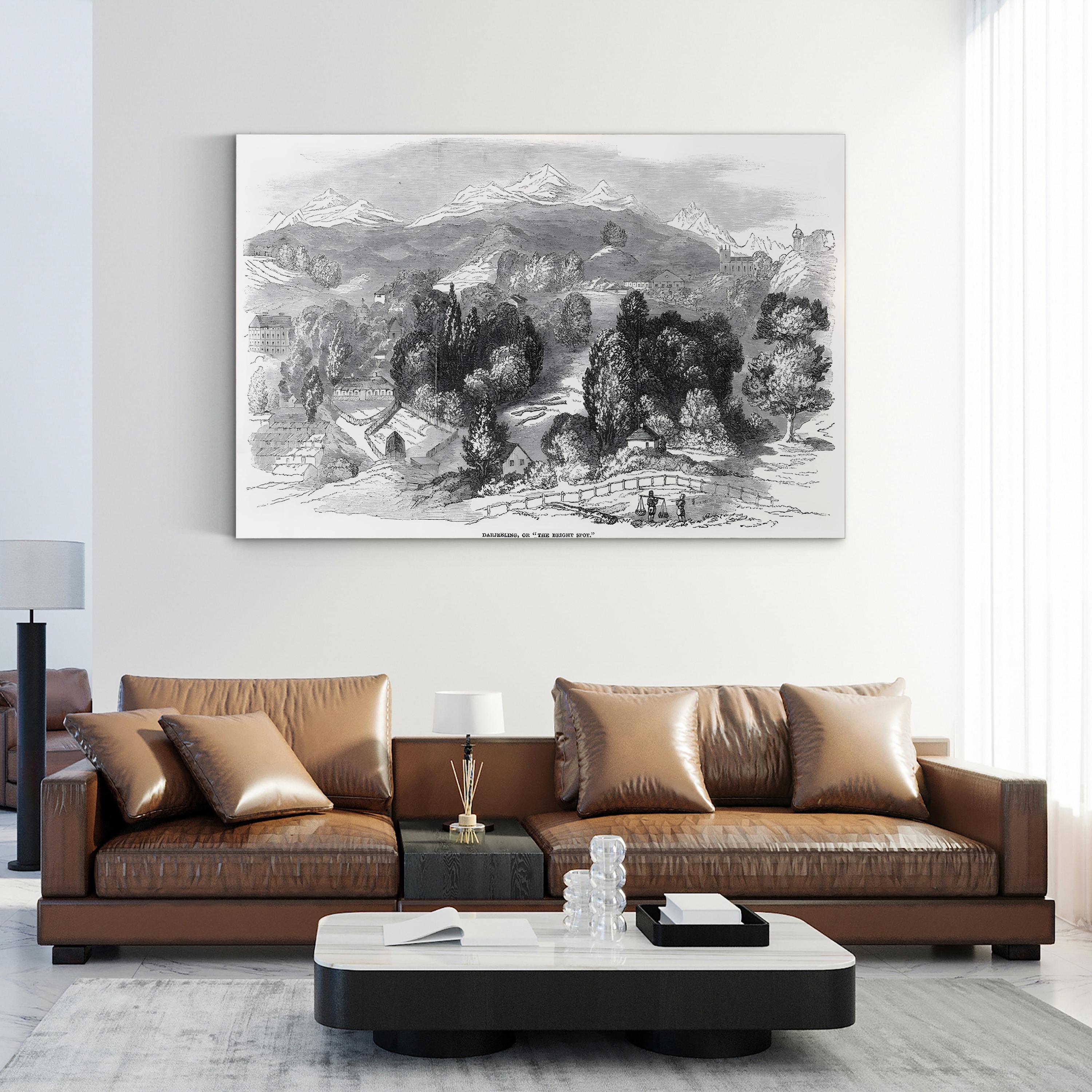 Swiss Alps Mountain Landscape, 1850s – Period Illustration Wall Art | Vintage Alpine Canvas Print