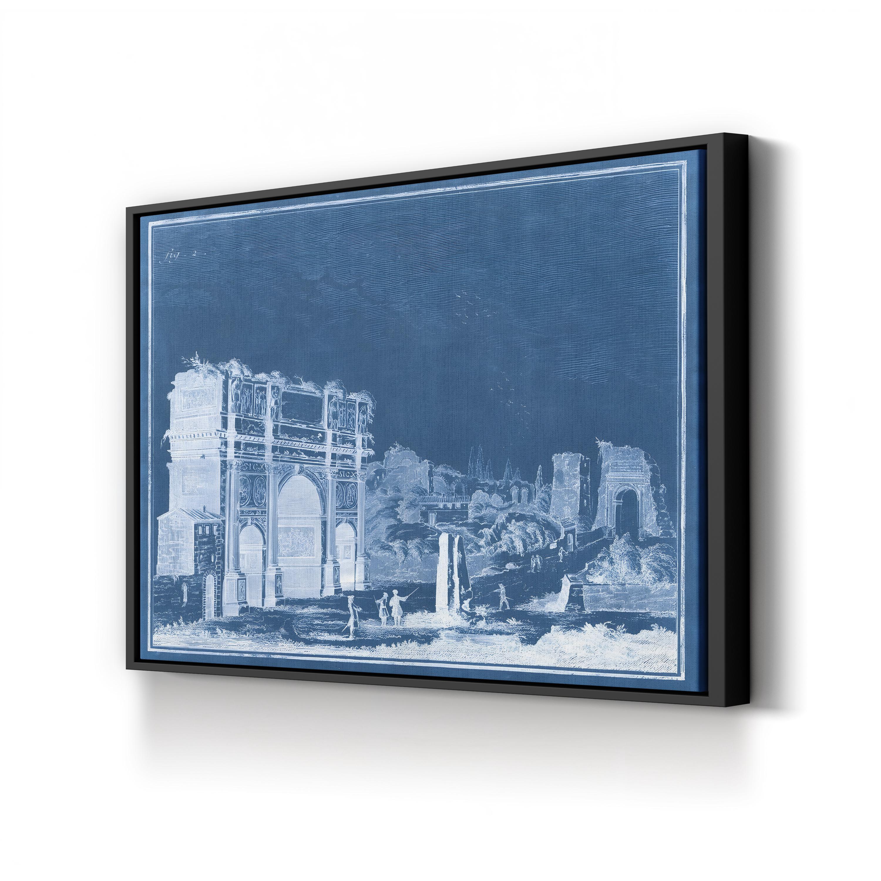Indigo Antiquities II Architectural Blueprint – Period Illustration Wall Art | Vintage Canvas Print