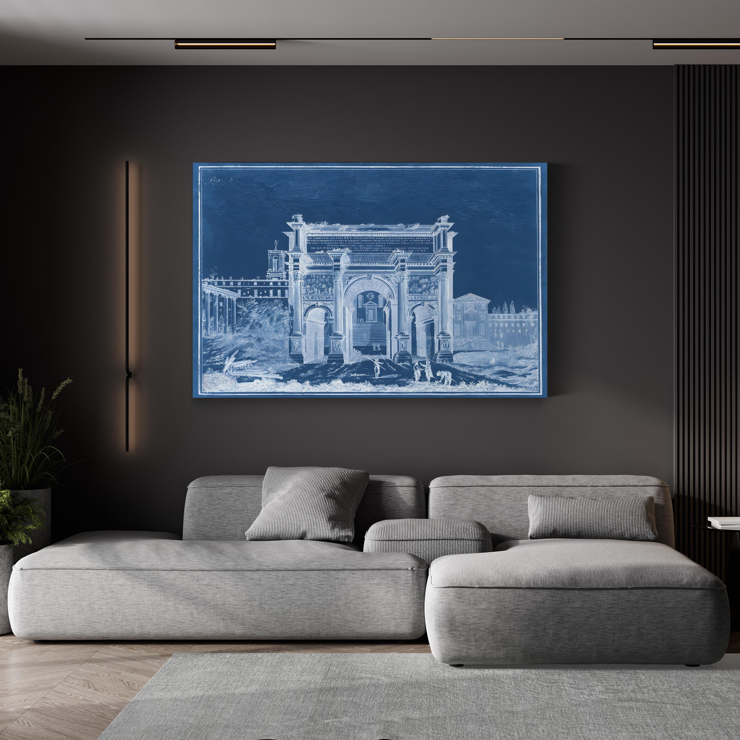 Indigo Antiquities III Wall Art by Vision Studio | 19th Century Roman Arch Indigo Architectural Print