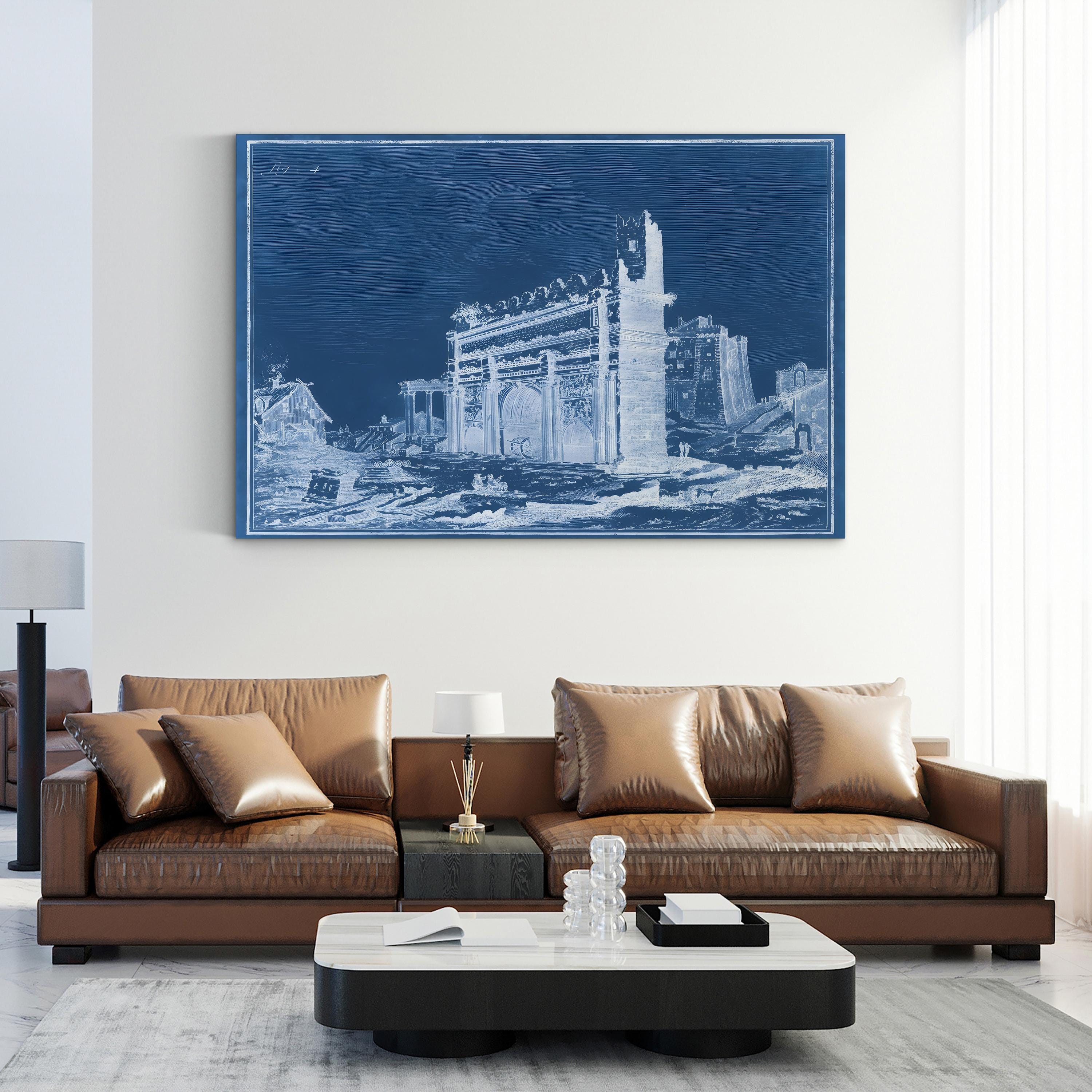 Indigo Antiquities IV Wall Art – Arch of Titus 19th Century Blueprint Canvas Print