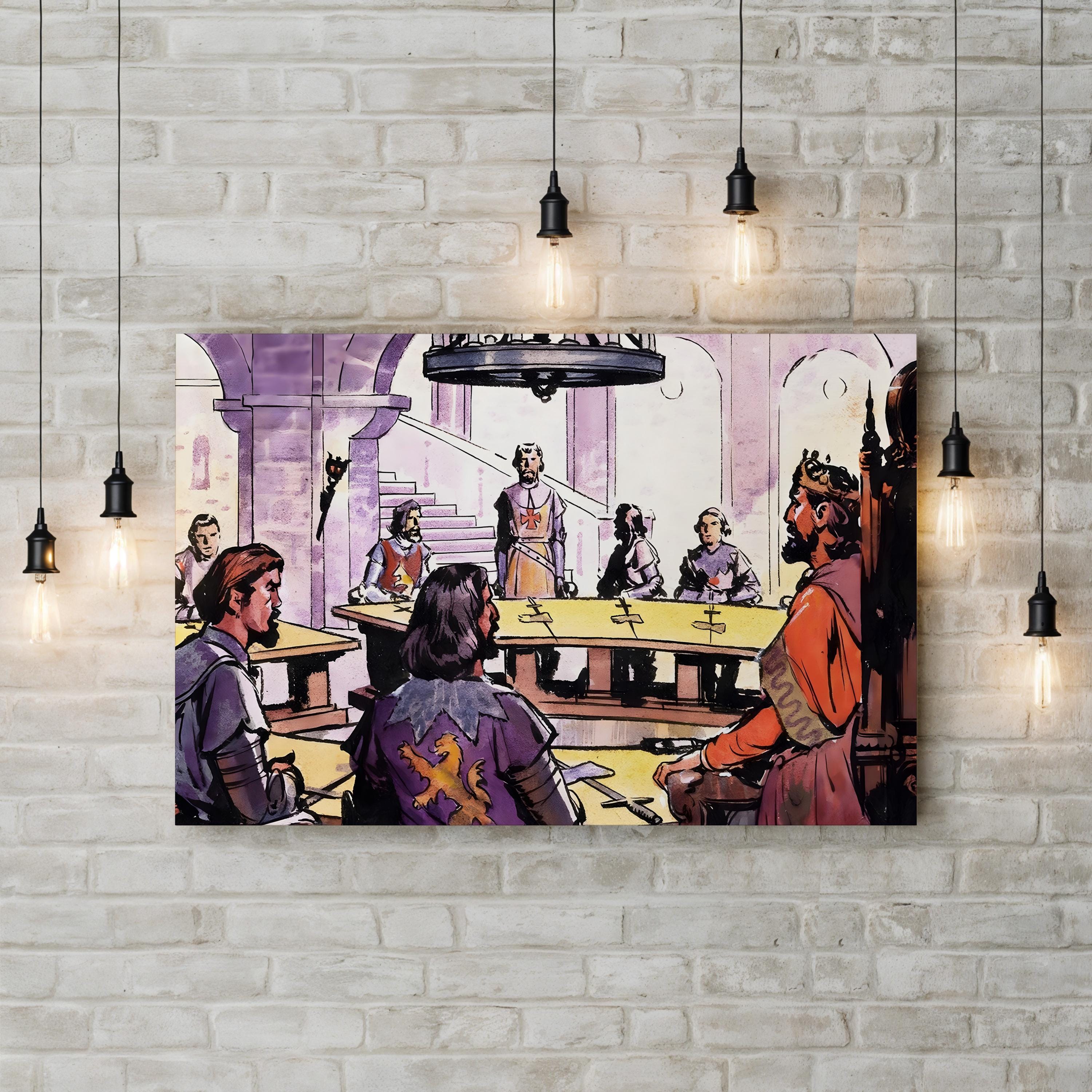 Knights of the Round Table Wall Art by English School | Medieval Arthurian Scene Canvas