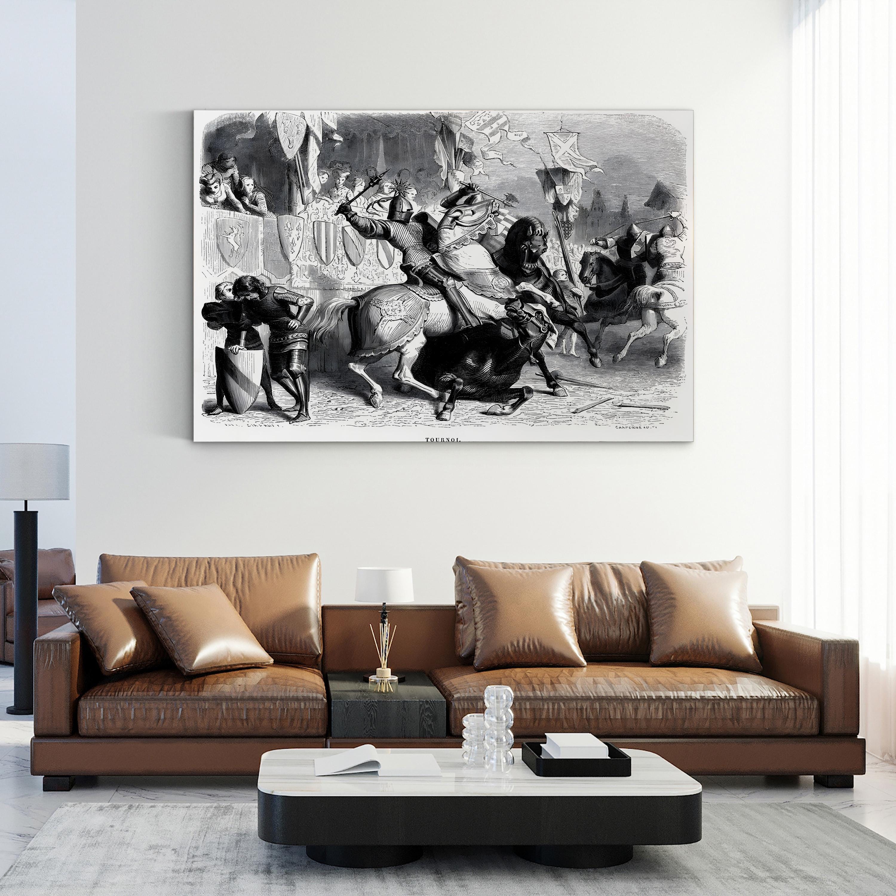 Knights at a Medieval Tournament – Period Illustration Wall Art | Vintage Jousting Canvas Print