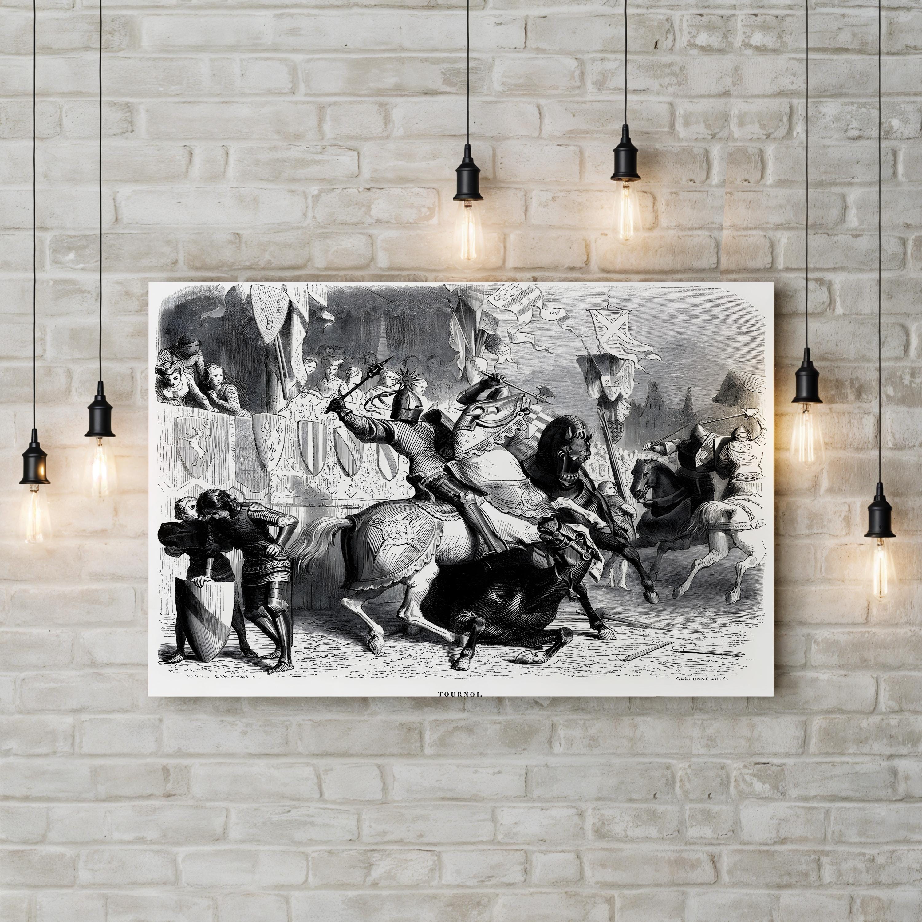 Knights at a Medieval Tournament – Period Illustration Wall Art | Vintage Jousting Canvas Print