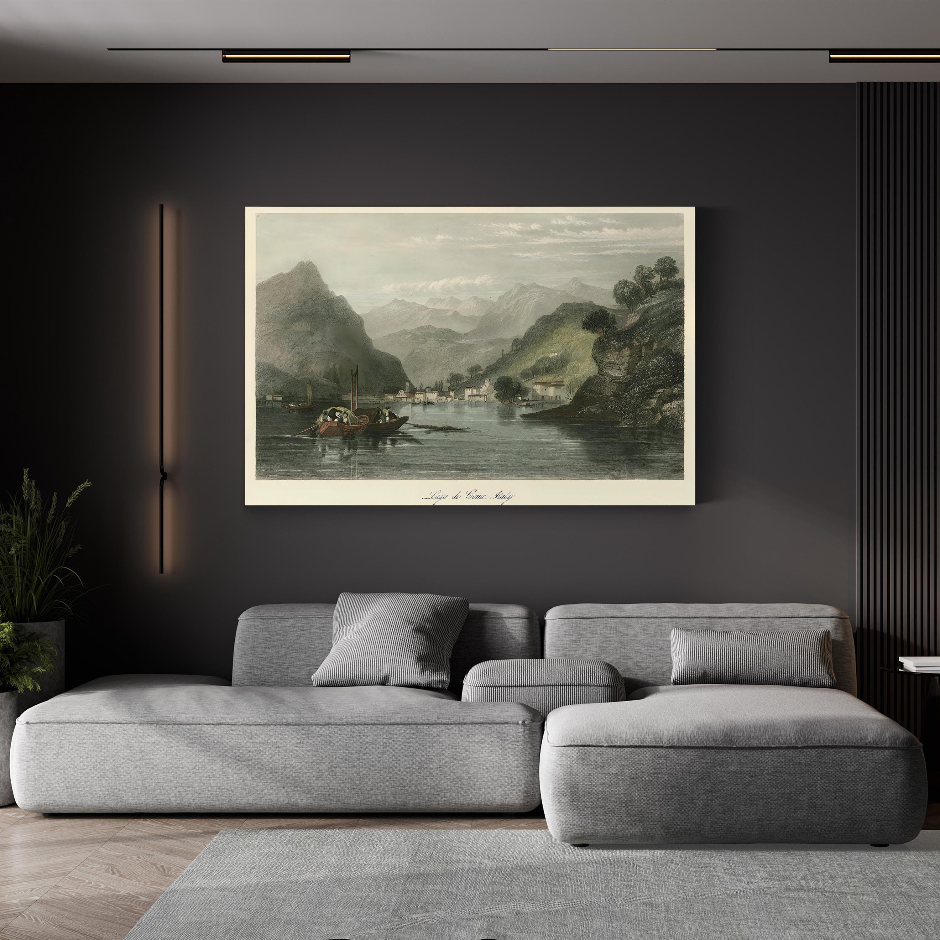 Lago di Como, Italy Wall Art by W. L. Leitch | 19th-Century Romantic Lake Landscape Canvas Print