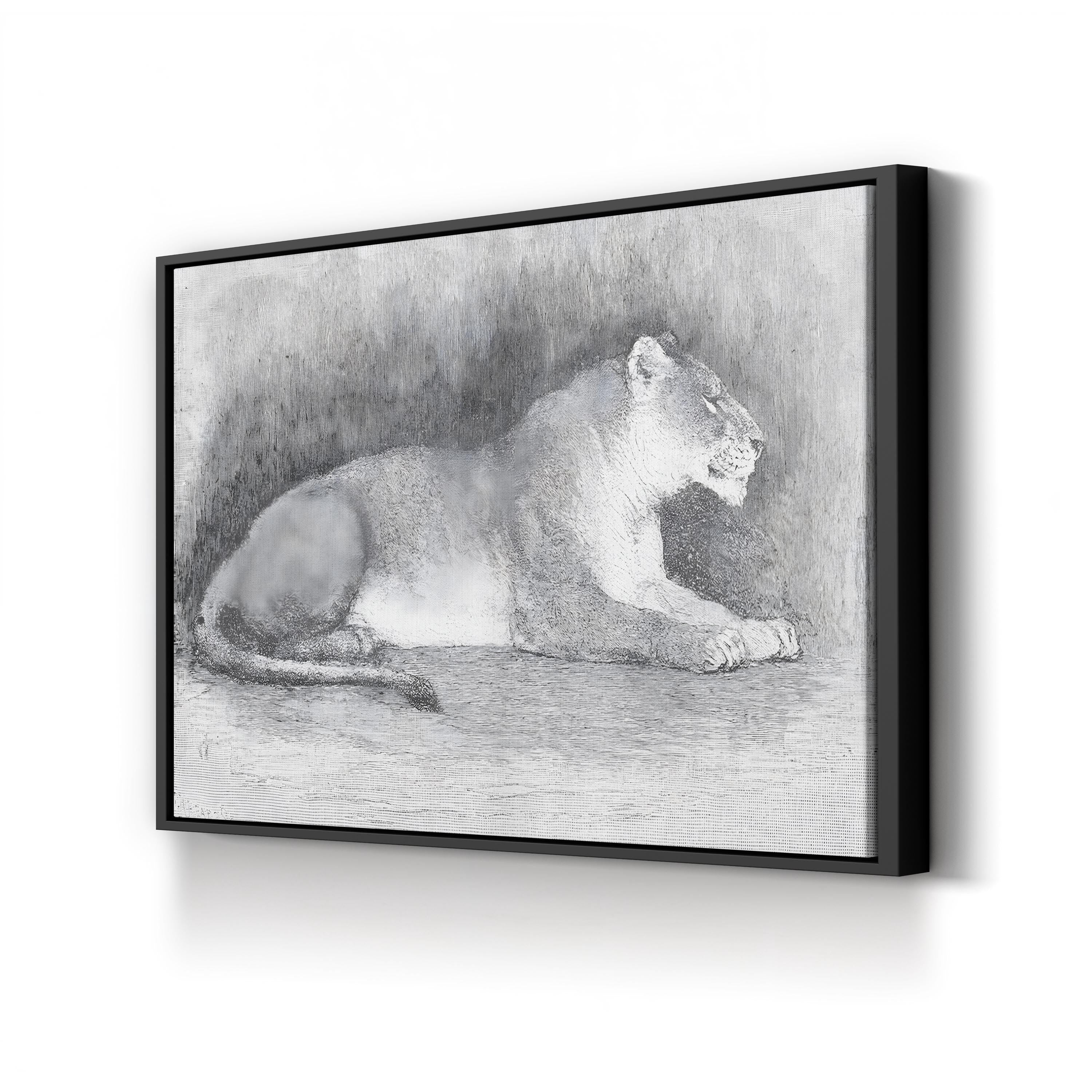 Lioness Wall Art — 19th Century Wood Engraving Wildlife Illustration