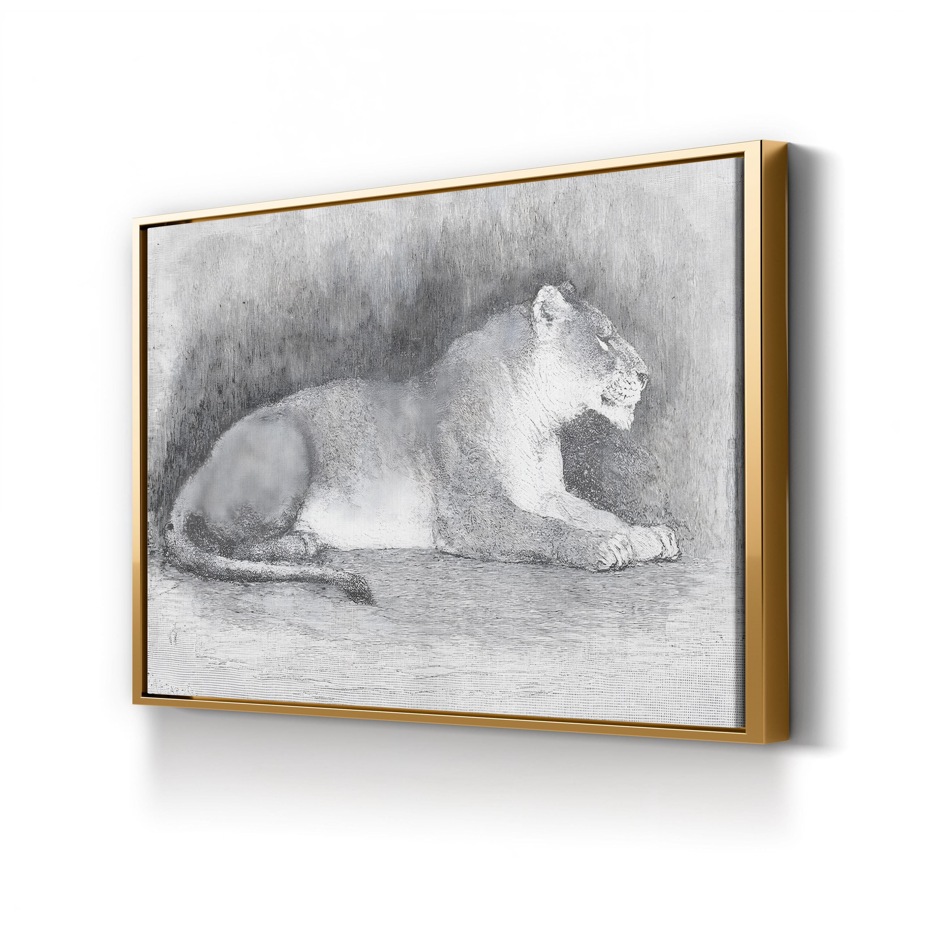 Lioness Wall Art — 19th Century Wood Engraving Wildlife Illustration