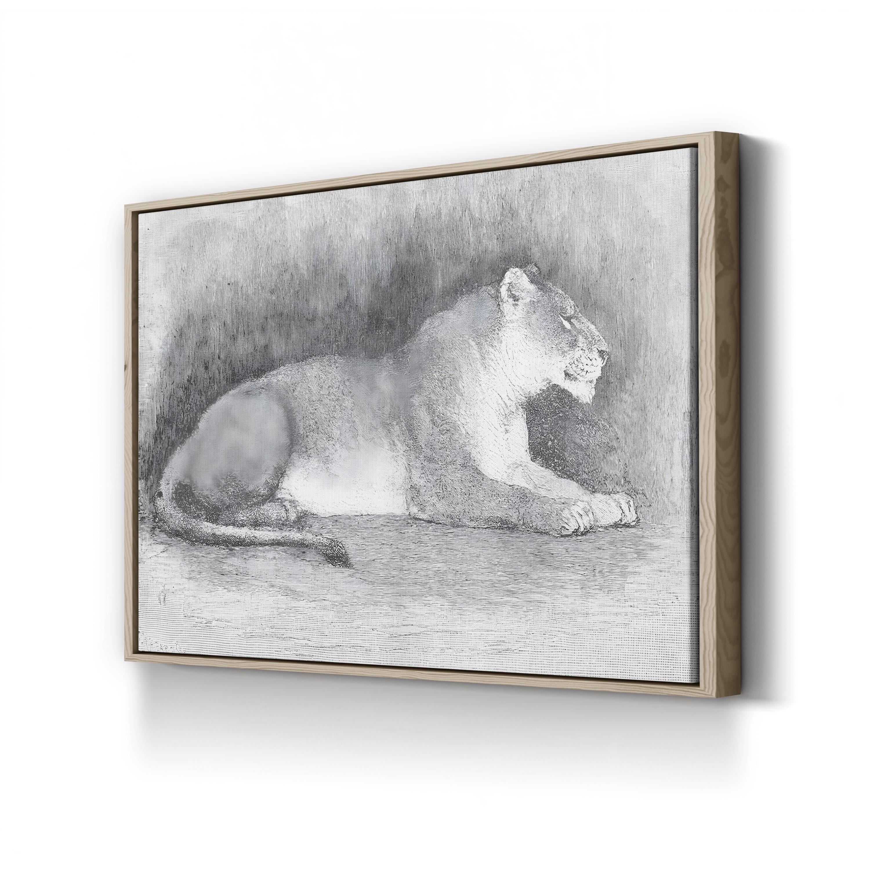 Lioness Wall Art — 19th Century Wood Engraving Wildlife Illustration