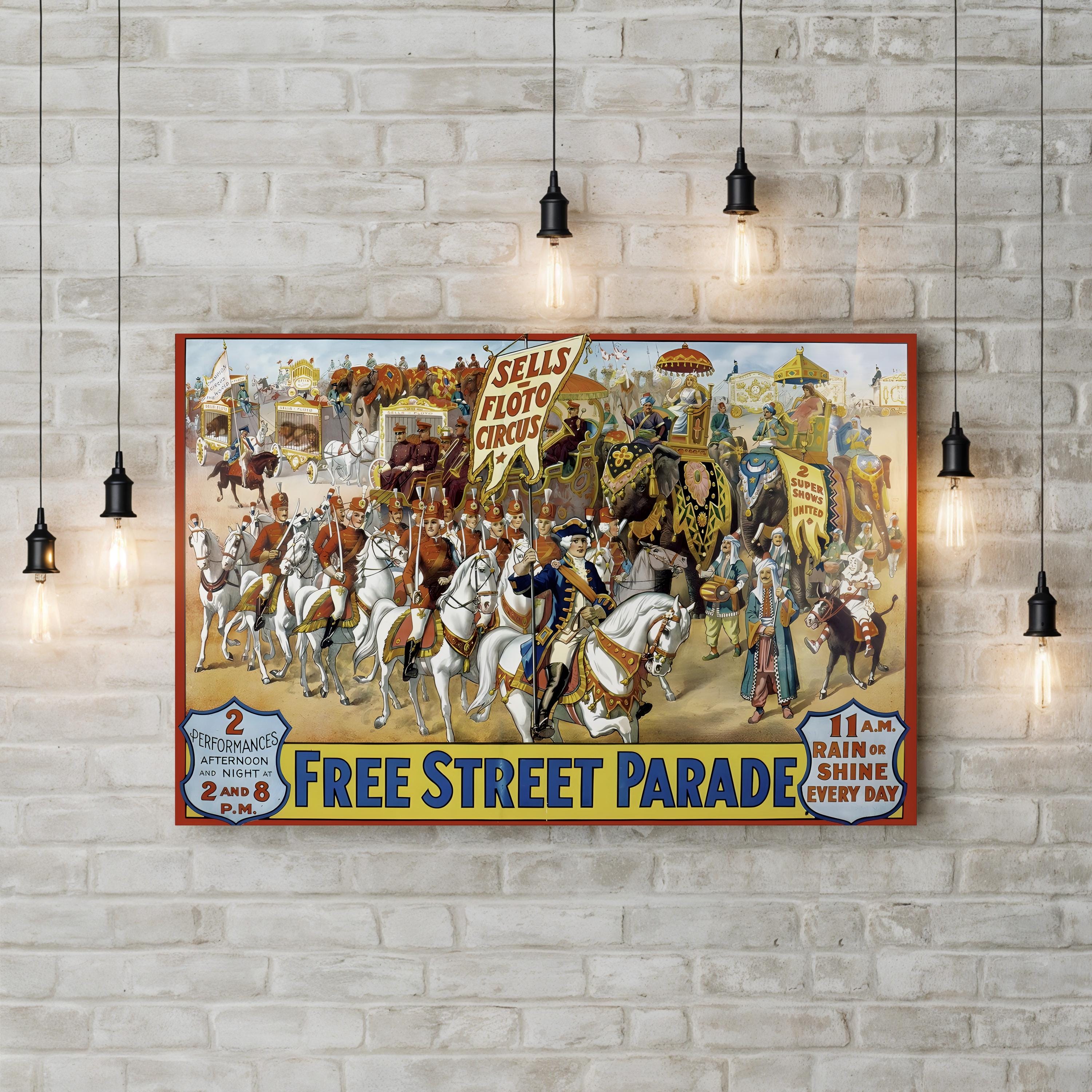 Sells-Floto Circus Street Parade 1913 Wall Art – Vintage American Circus Lithograph Canvas