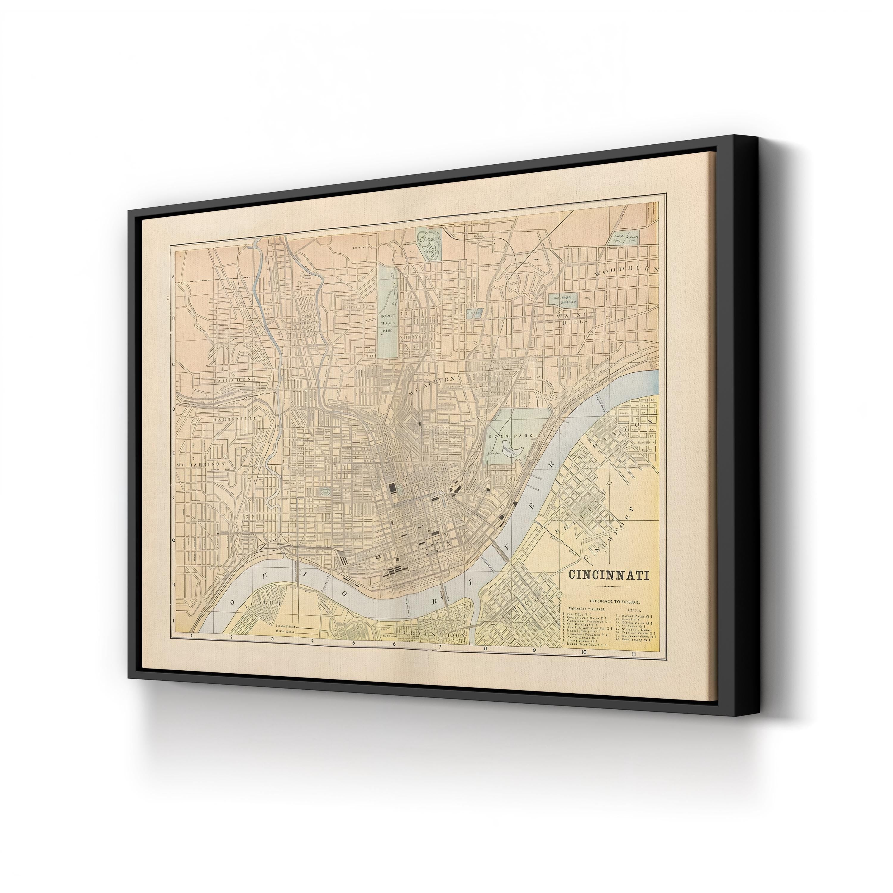 Historic City Vintage Cincinnati, Ohio Map Print Canvas Art