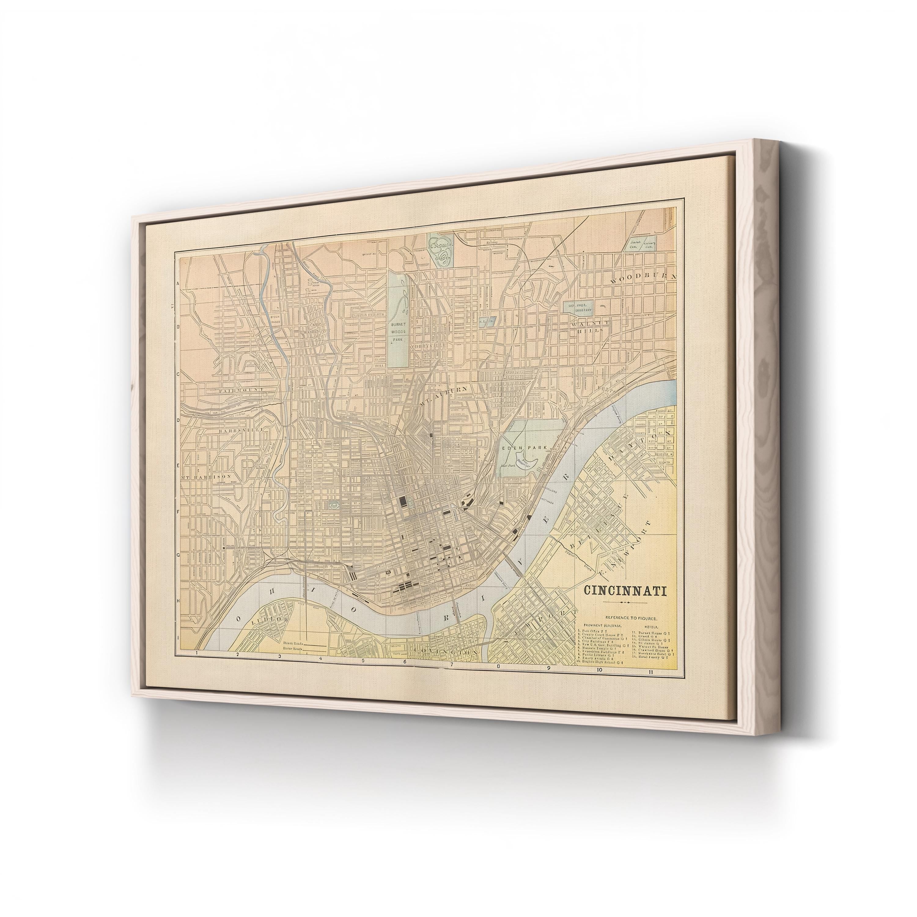 Historic City Vintage Cincinnati, Ohio Map Print Canvas Art