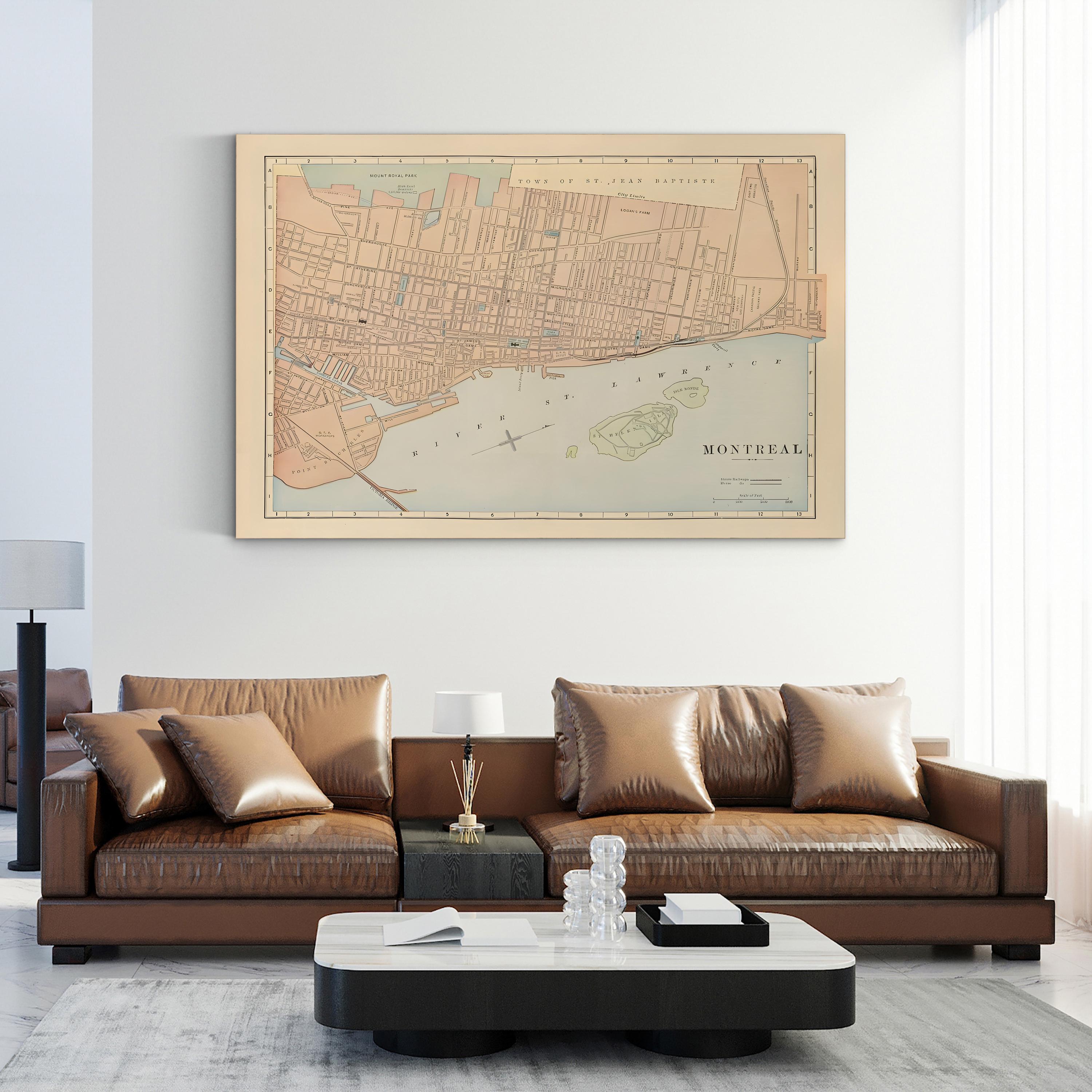 Vintage Montreal City Map – Period Illustration Wall Art | Historic Cartography Canvas Print