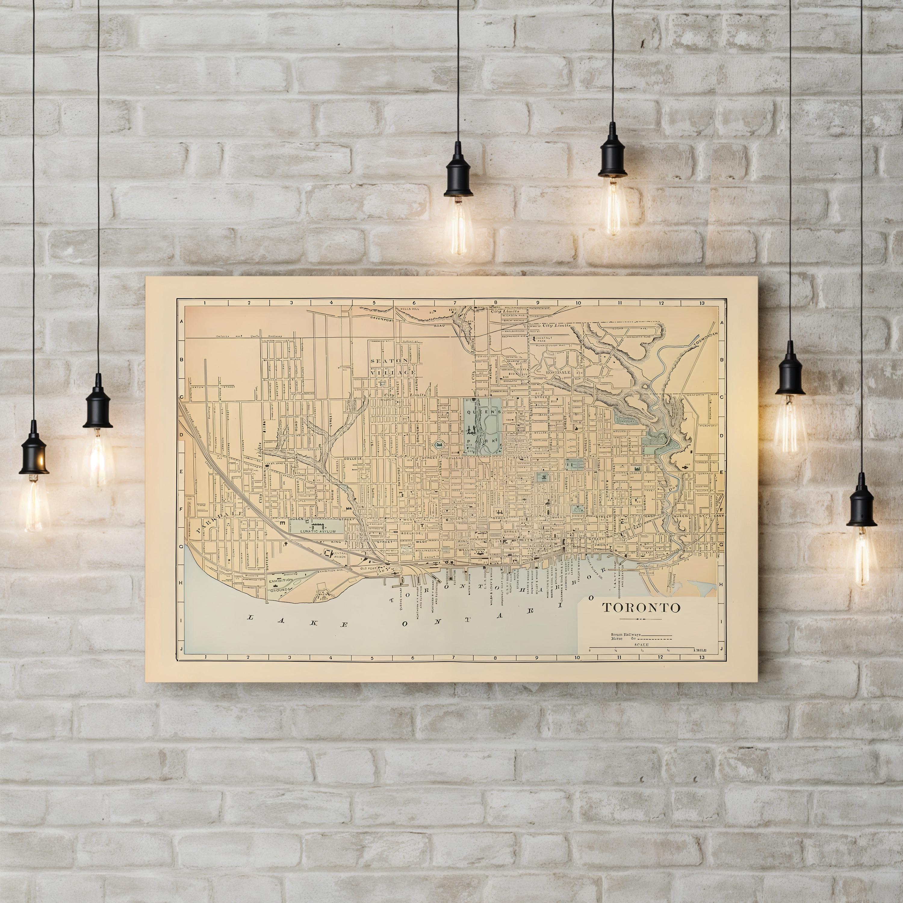 Vintage Toronto City Map – Period Illustration Wall Art | Historic Cartography Canvas Print