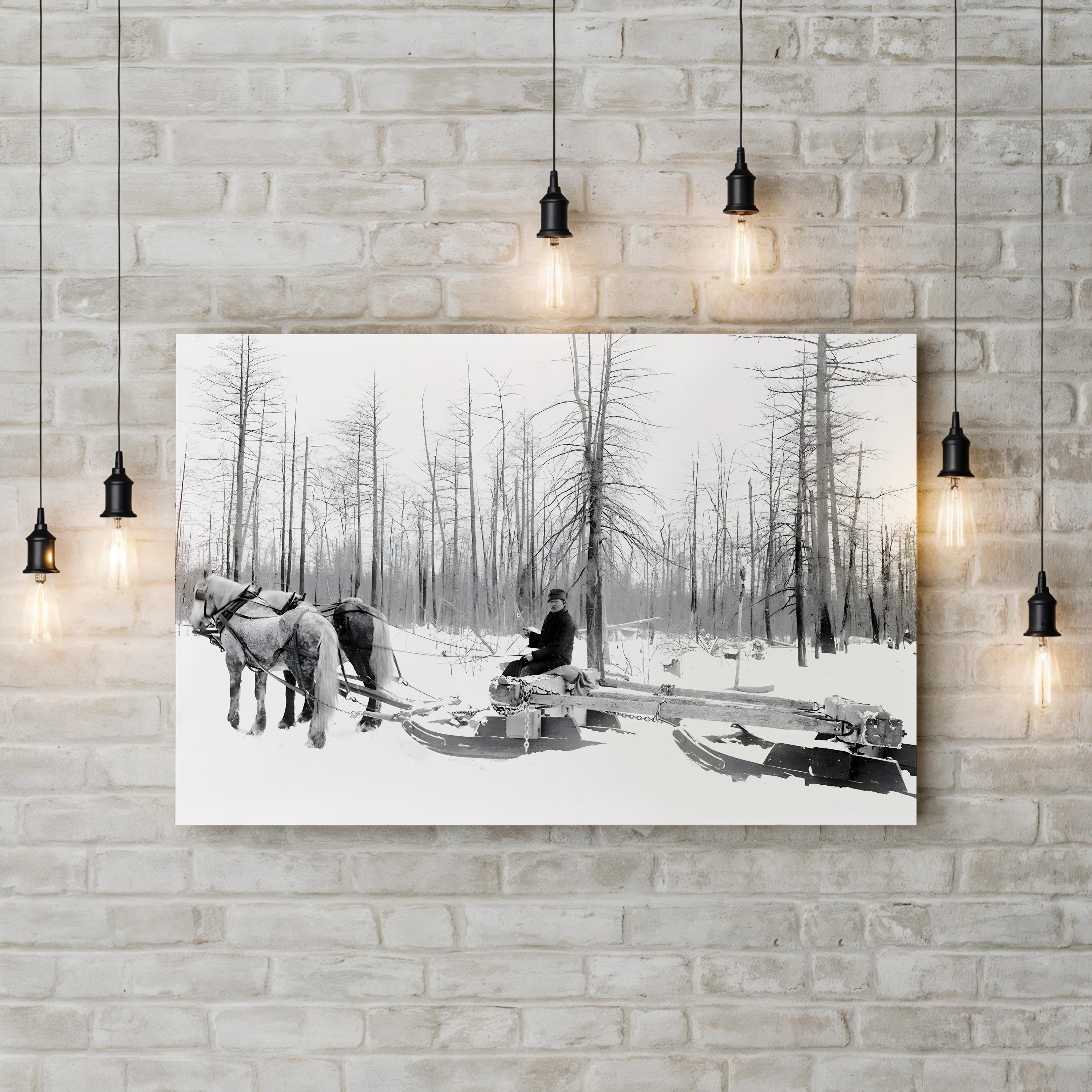 Michigan Lumbering, c.1890 – Vintage Photography Wall Art | Winter Logging Canvas Print