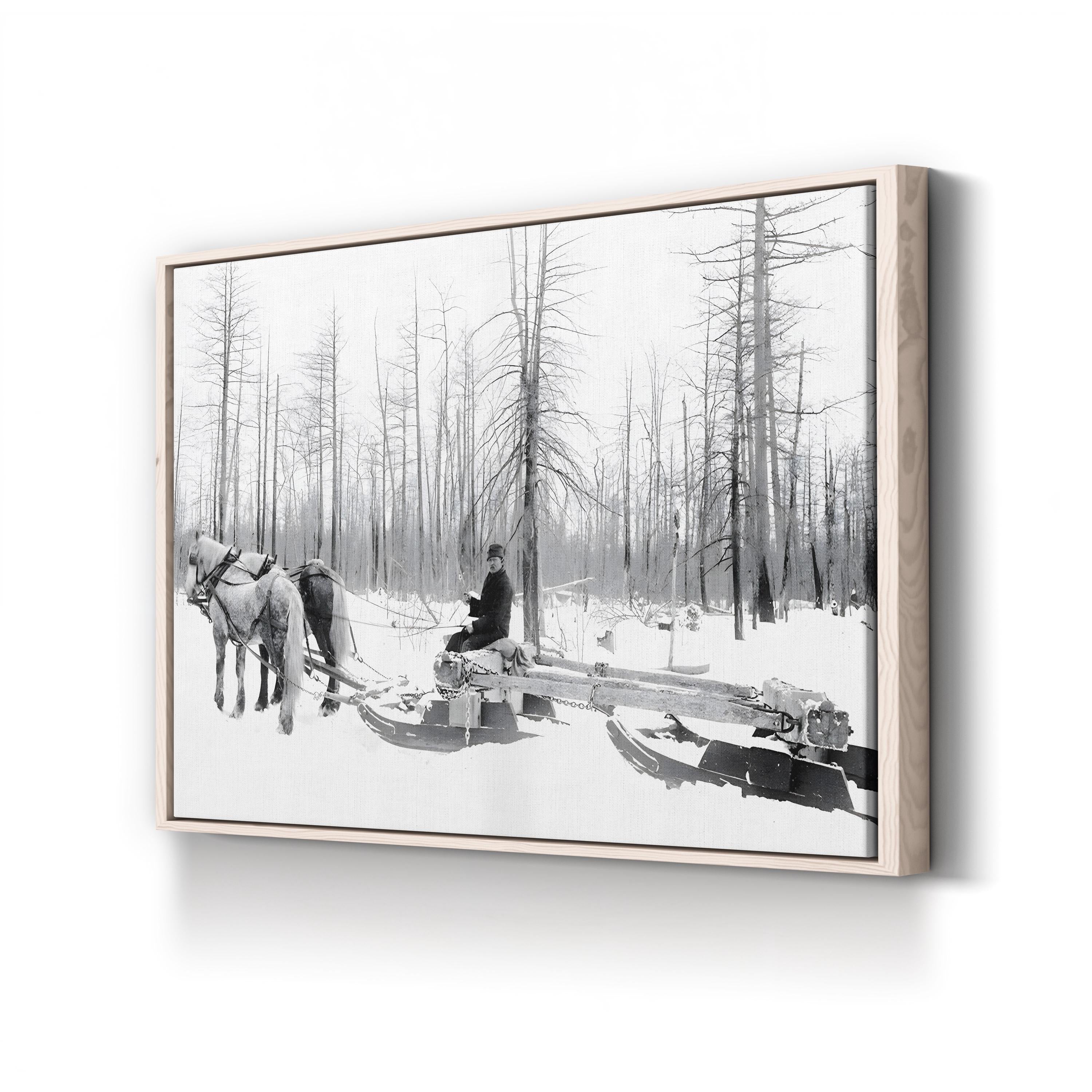 Michigan Lumbering, c.1890 – Vintage Photography Wall Art | Winter Logging Canvas Print