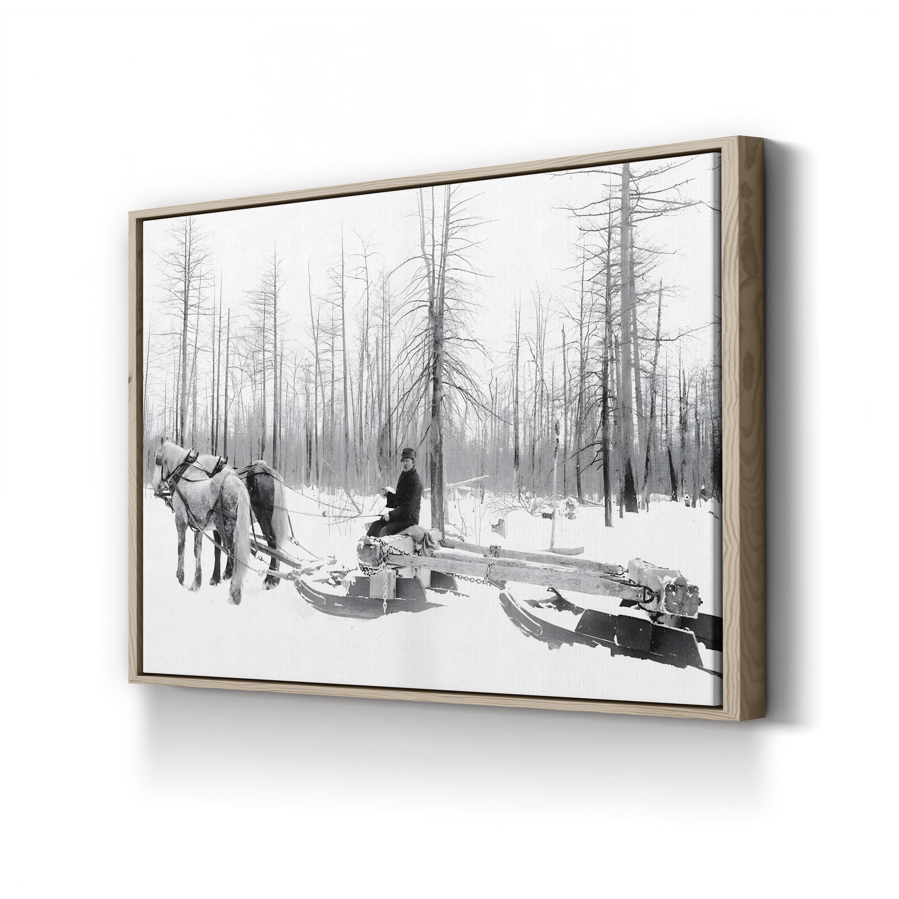 Michigan Lumbering, c.1890 – Vintage Photography Wall Art | Winter Logging Canvas Print