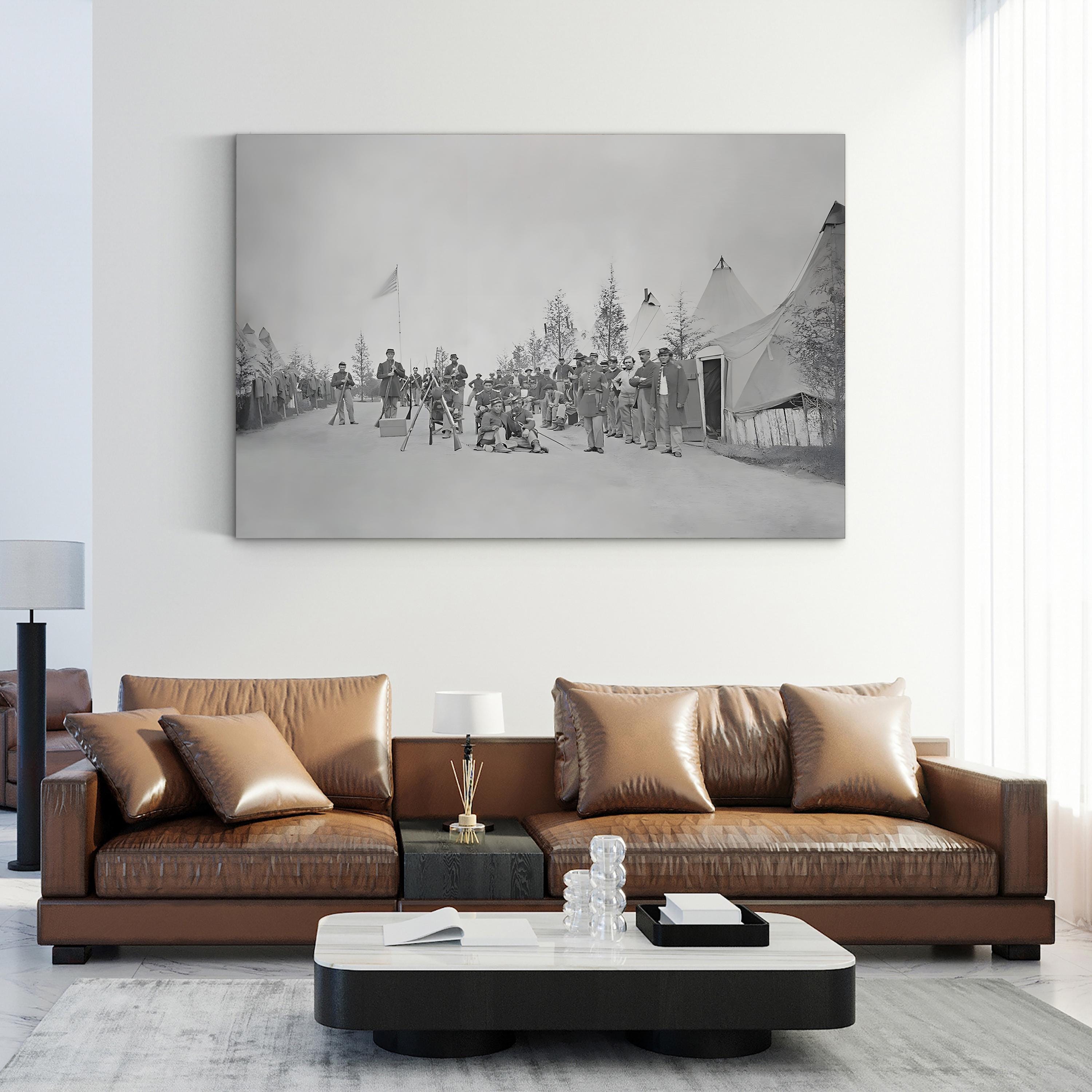Military Camp with Soldiers in Street During the American Civil War Wall Art – National Archives Historic Photograph Canvas