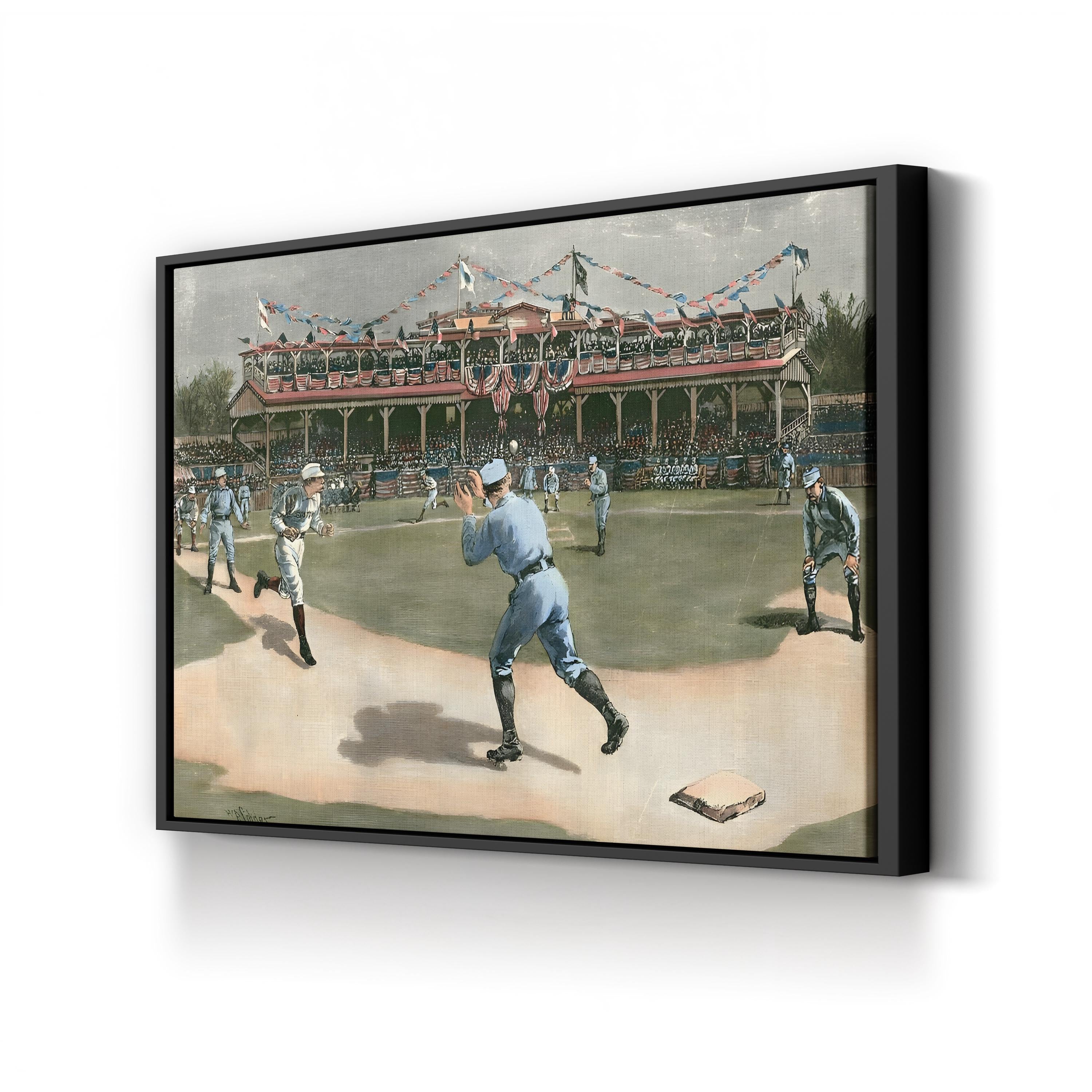 National League Baseball Game, 1886 canvas print in Black frame